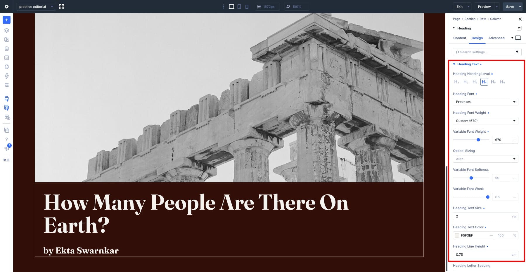 Author byline typography settings