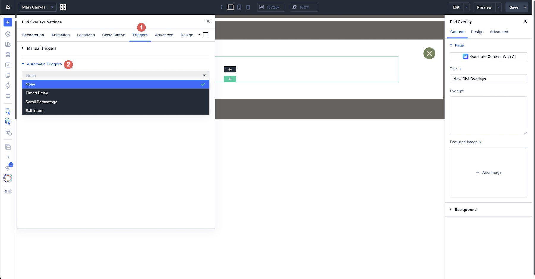 automatic triggers in Divi Overlays