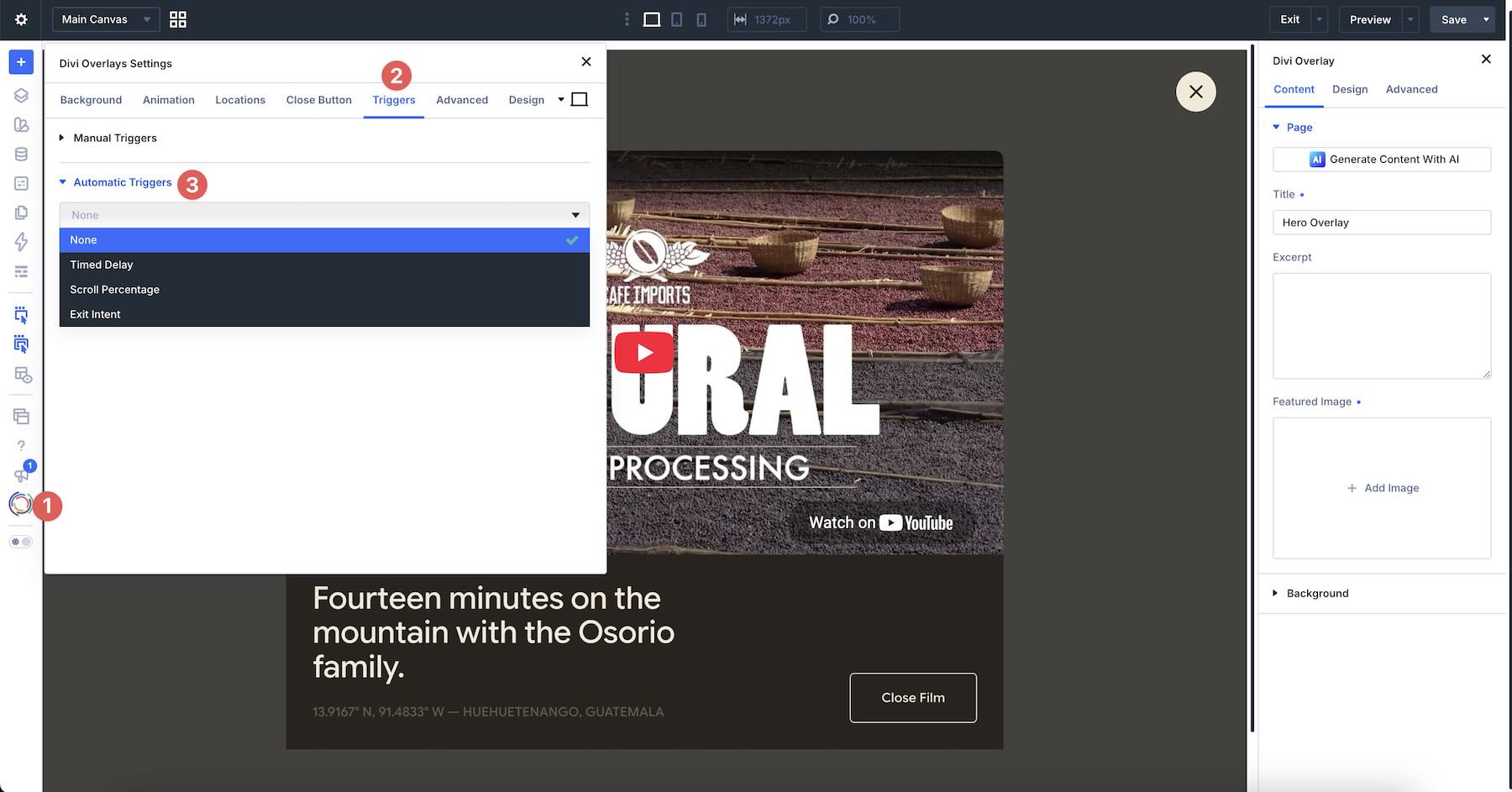 automatic triggers in Divi Overlays
