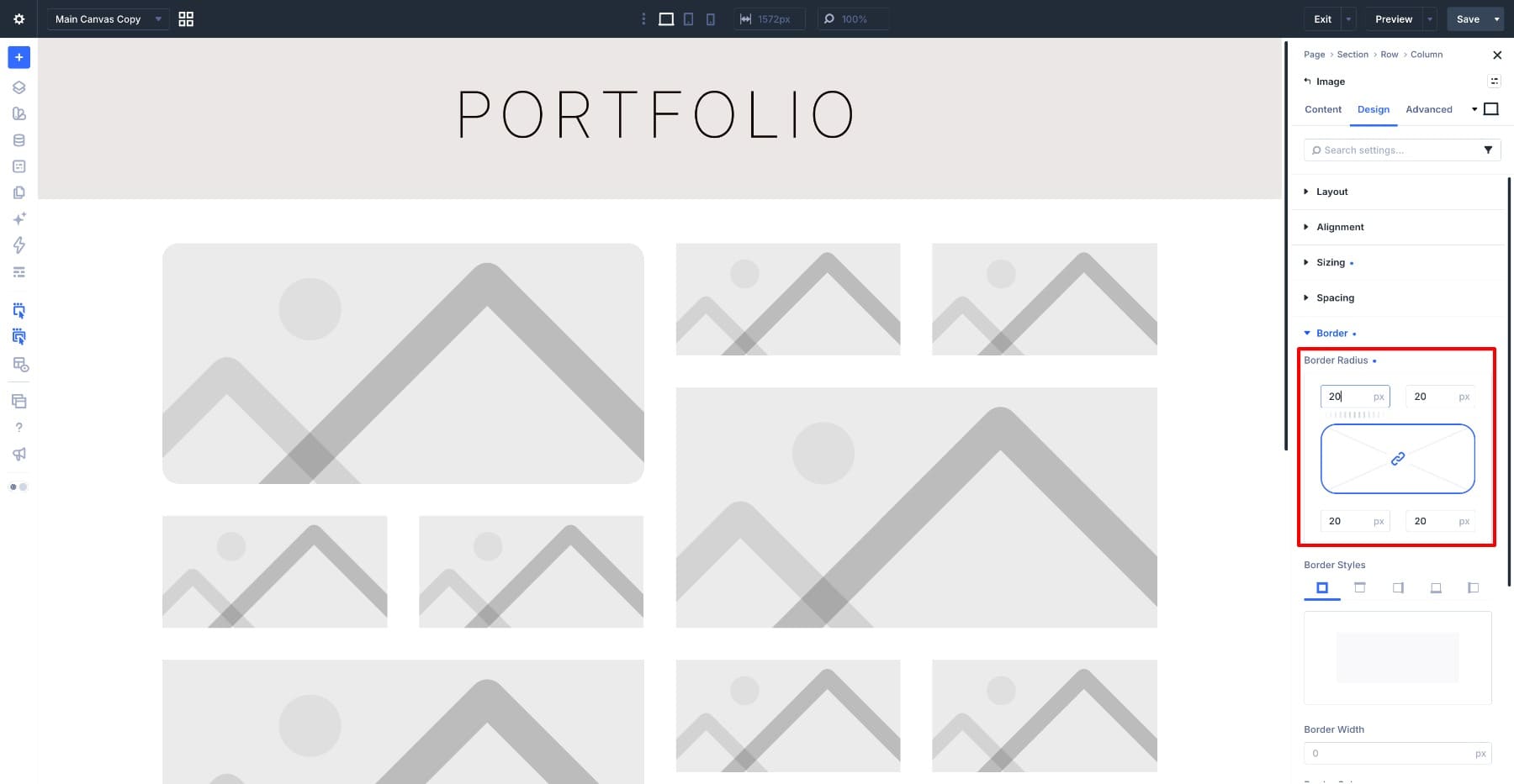 Setting 20px rounded corners on the Image Module