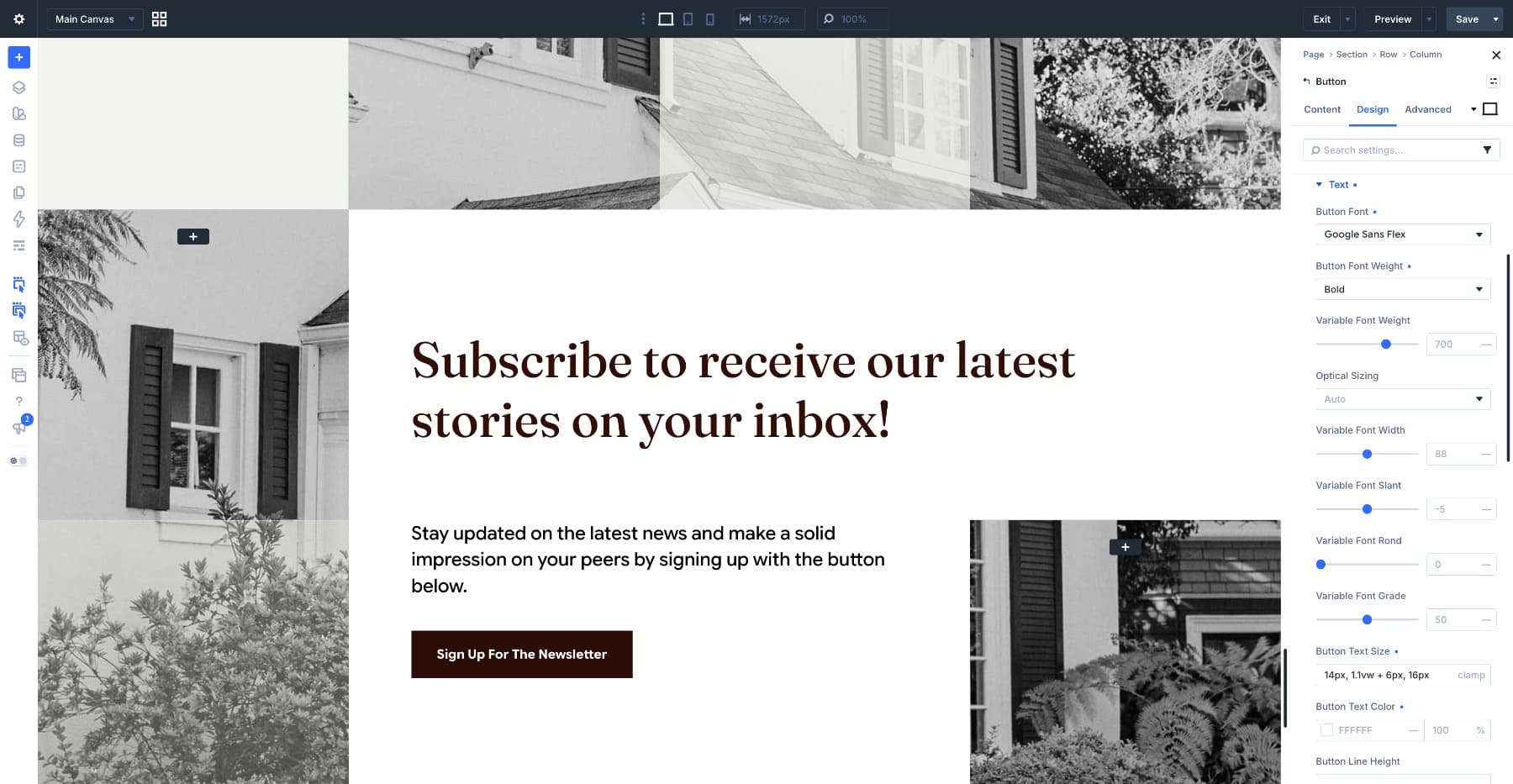 Newsletter button typography settings