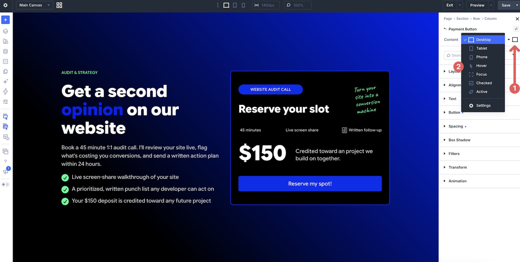 Payment Button hover-state styling