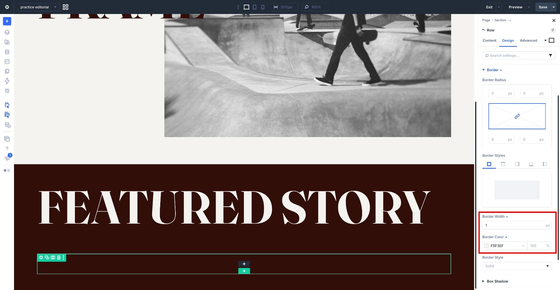 Border around the featured story row