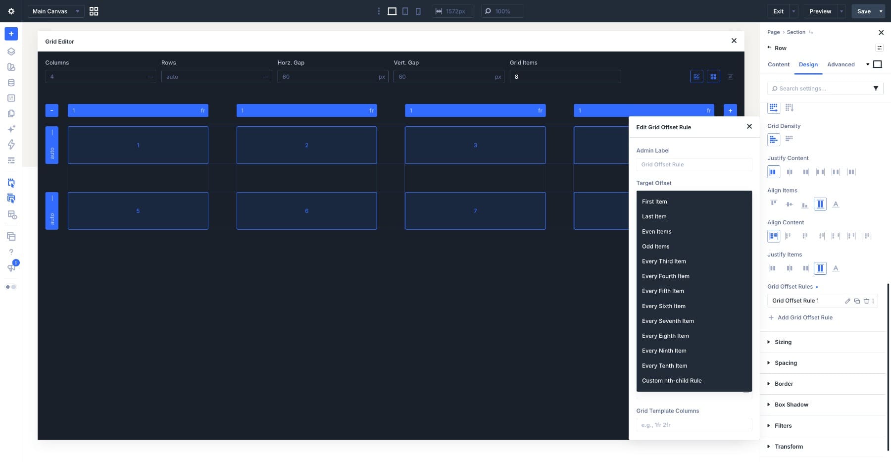 Target Offset options for individual and repeating grid items