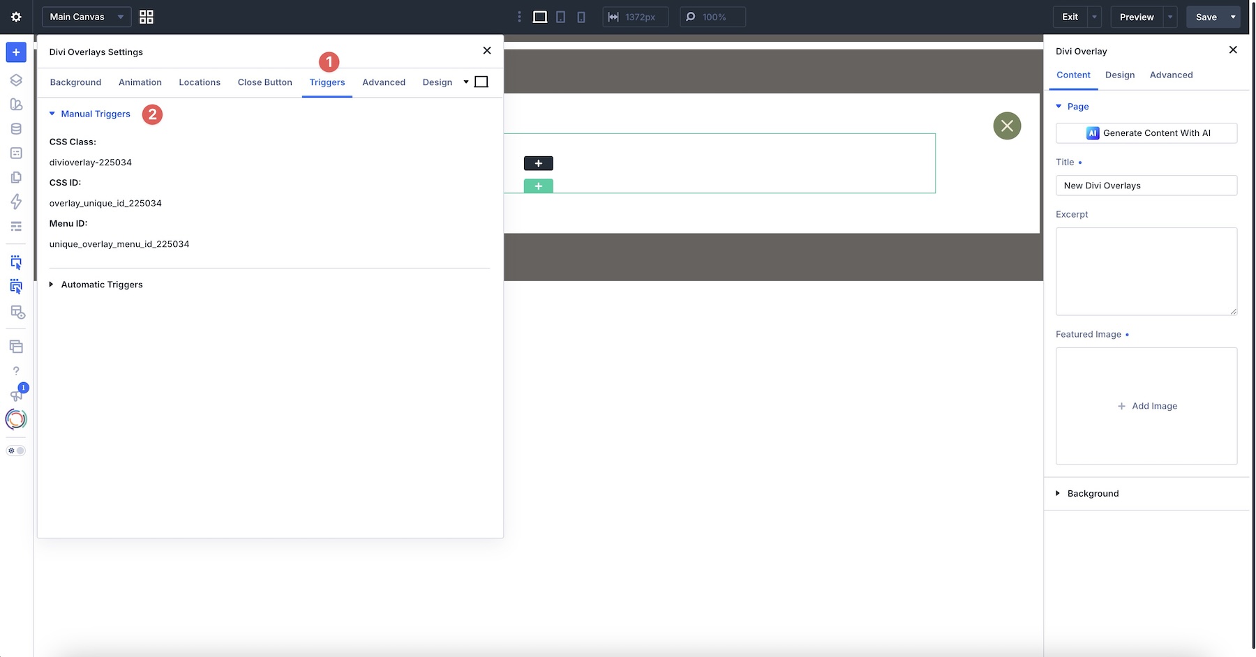 manual triggers in Divi Overlays