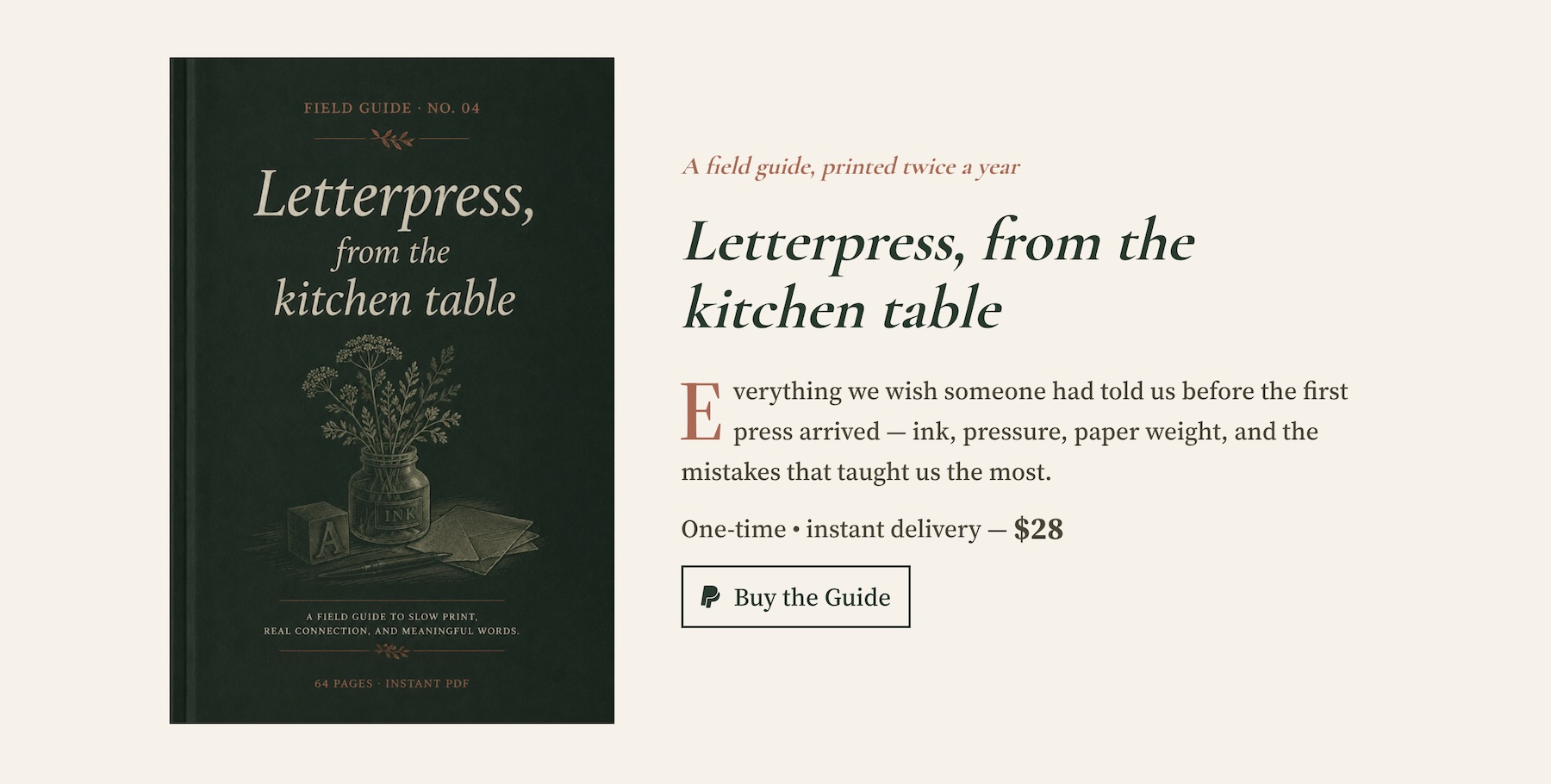 Digital field guide landing page with a Payment Button