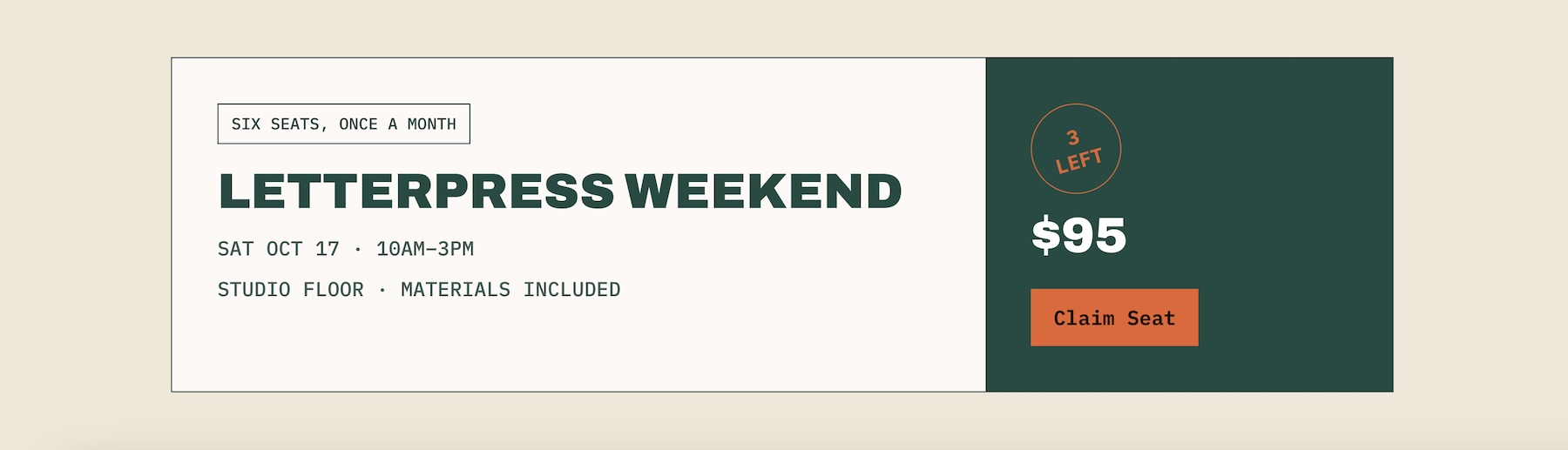 Workshop banner with event details and a Payment Button