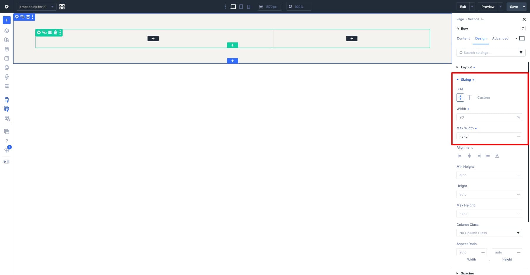 Hero row width and max width settings