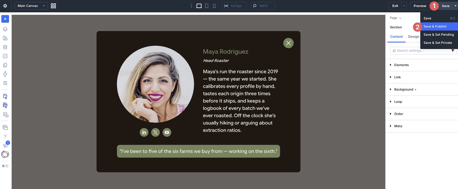 save and publish overlay