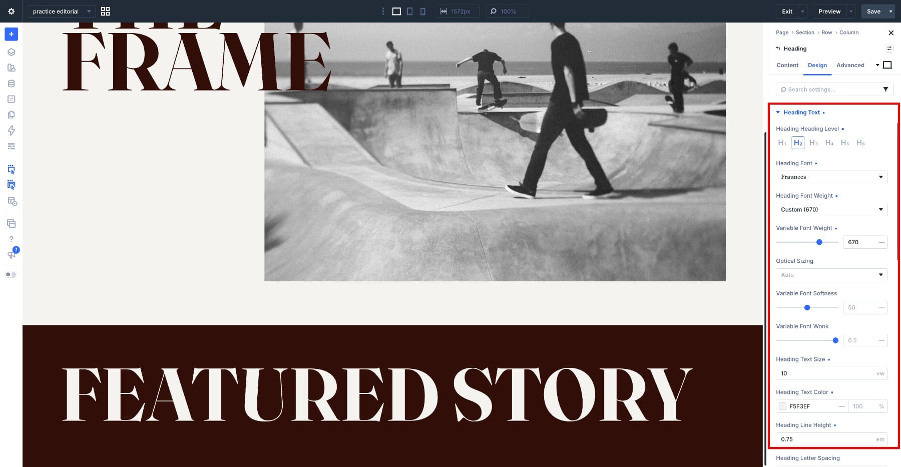 Featured Story heading settings