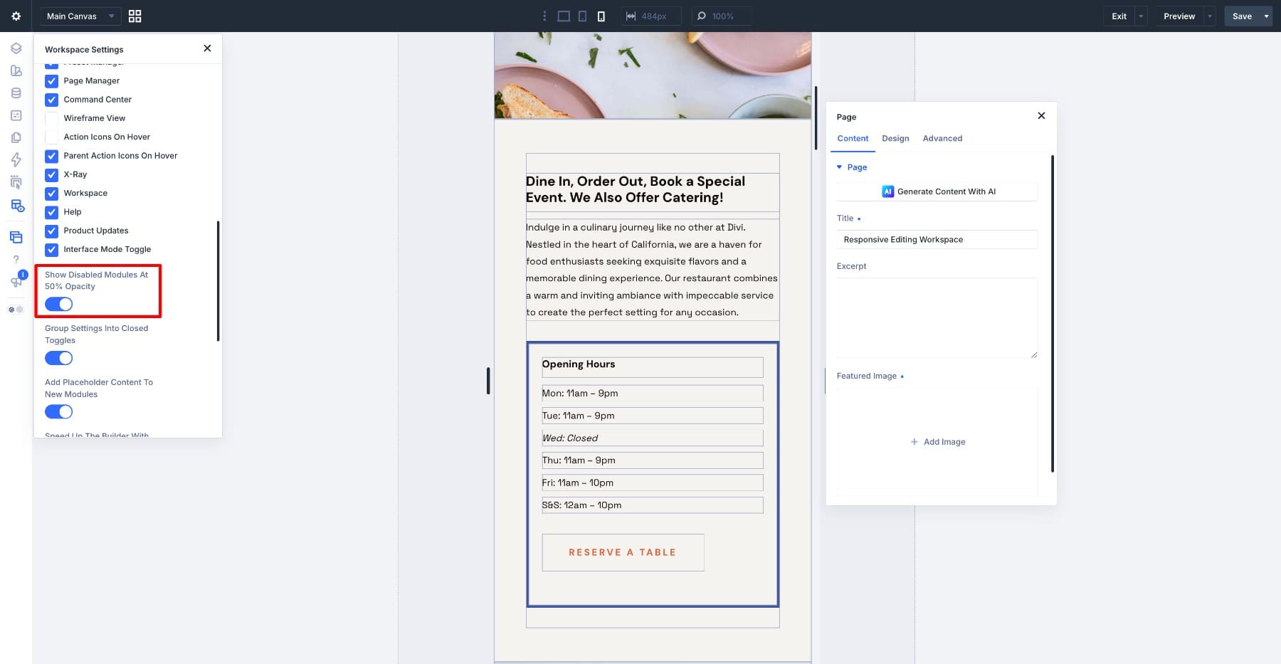 Show Disabled Modules At 50% Opacity turned on in Workspace Settings