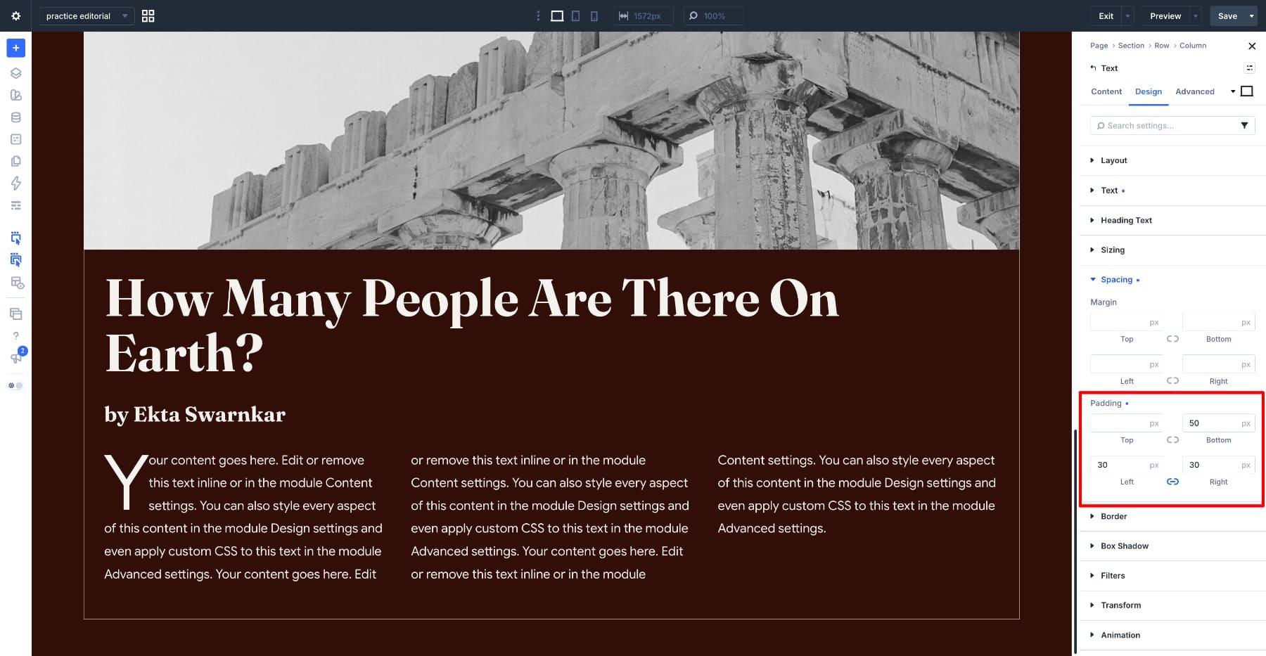 Padding around the featured story text