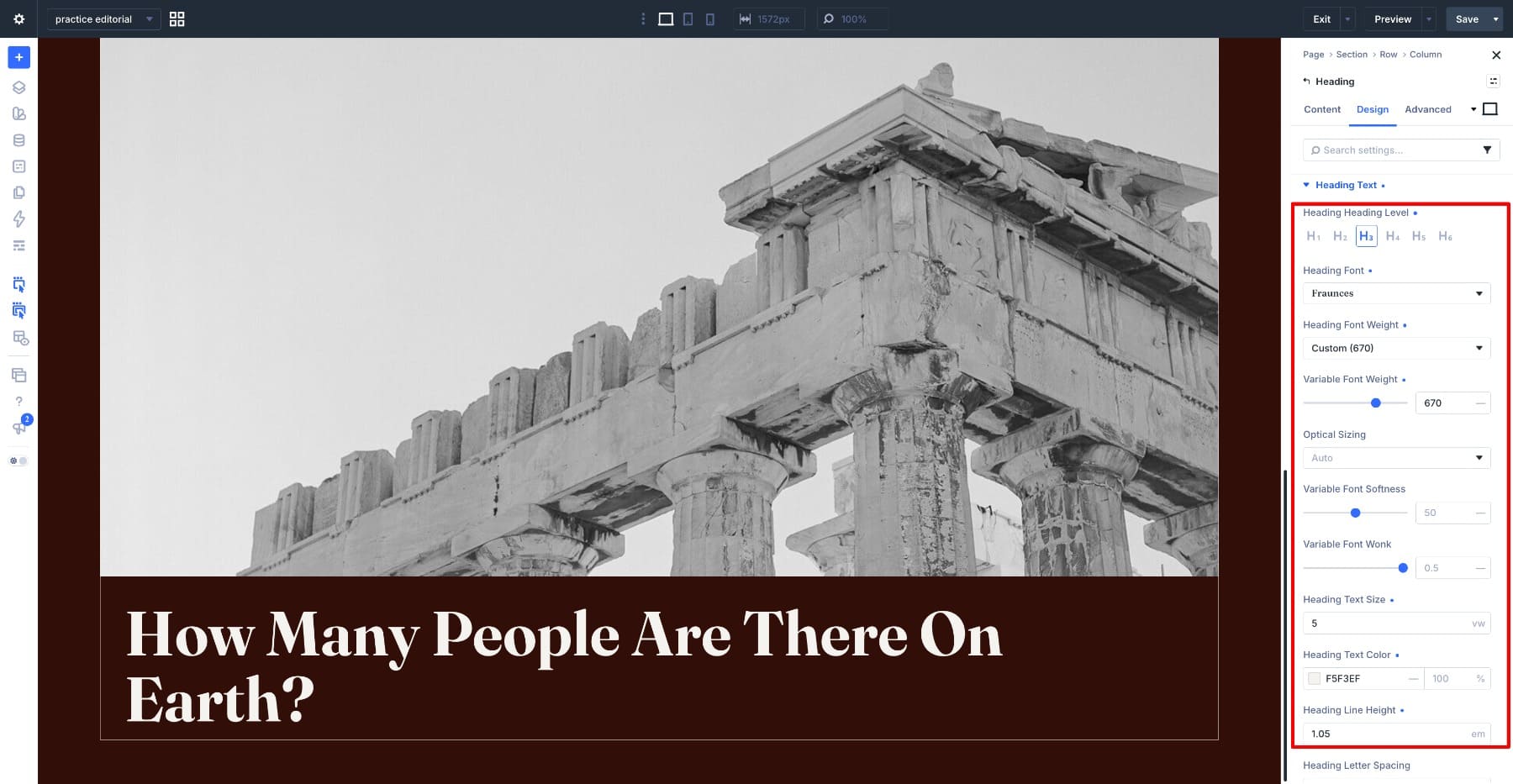 Featured story title typography settings