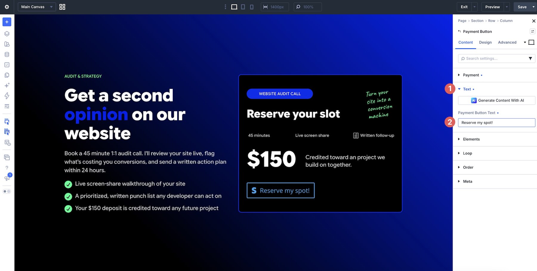 Payment Button text settings