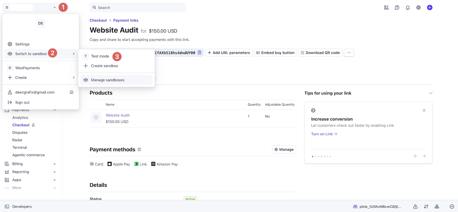 Open Stripe's testing environment