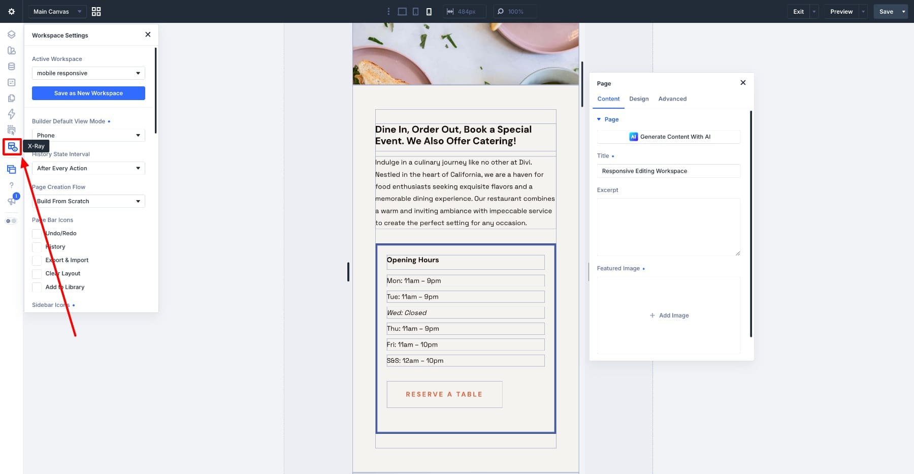 X-Ray Mode turned on from the Divi 5 Builder Bar