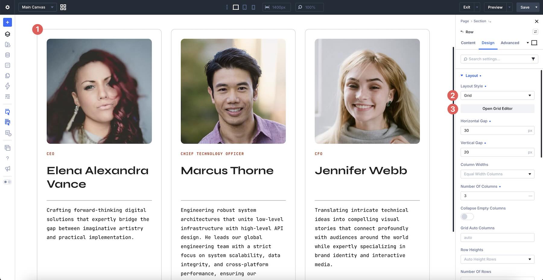 using the grid editor