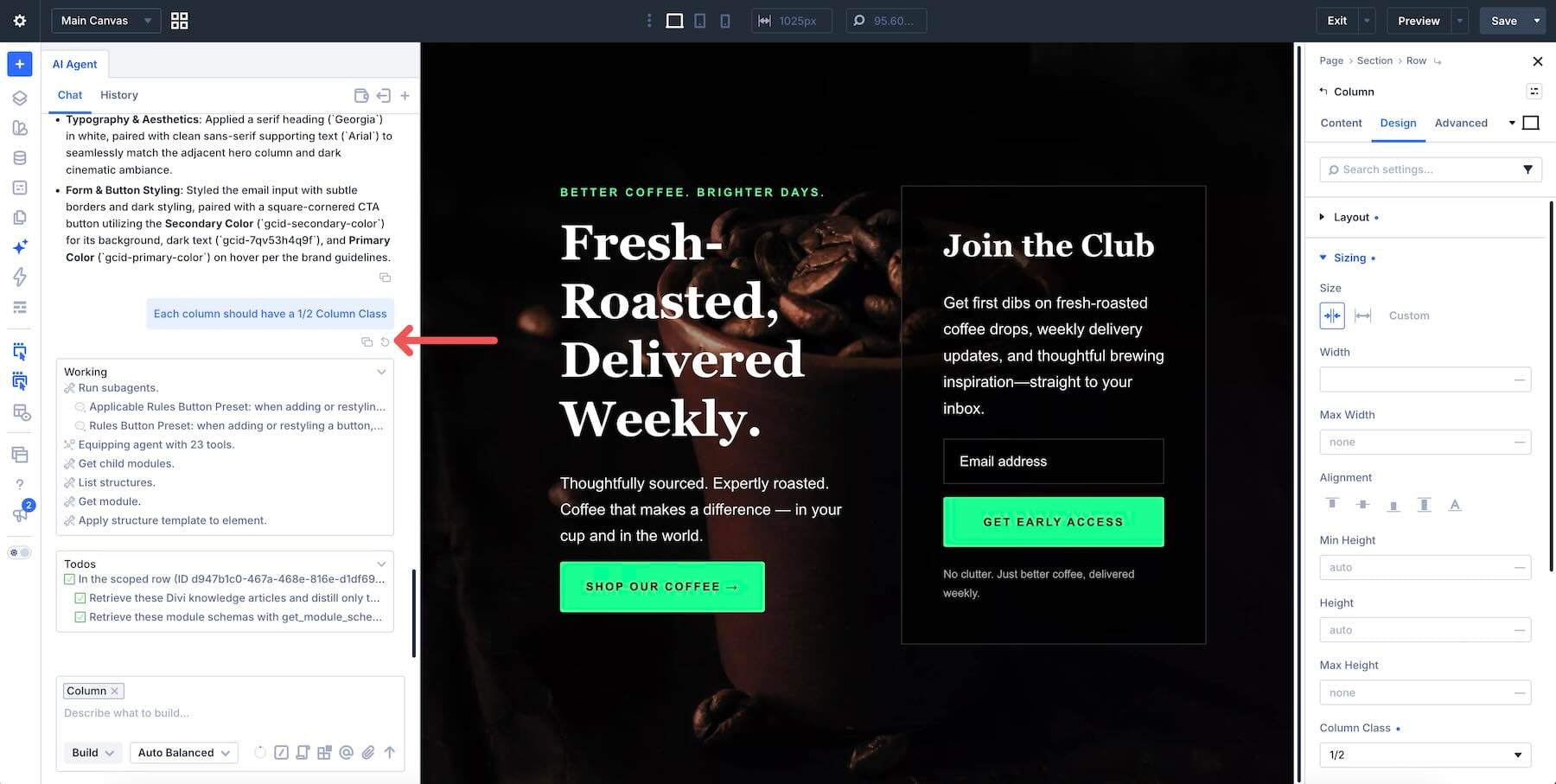 Restoring the working canvas from a user message checkpoint