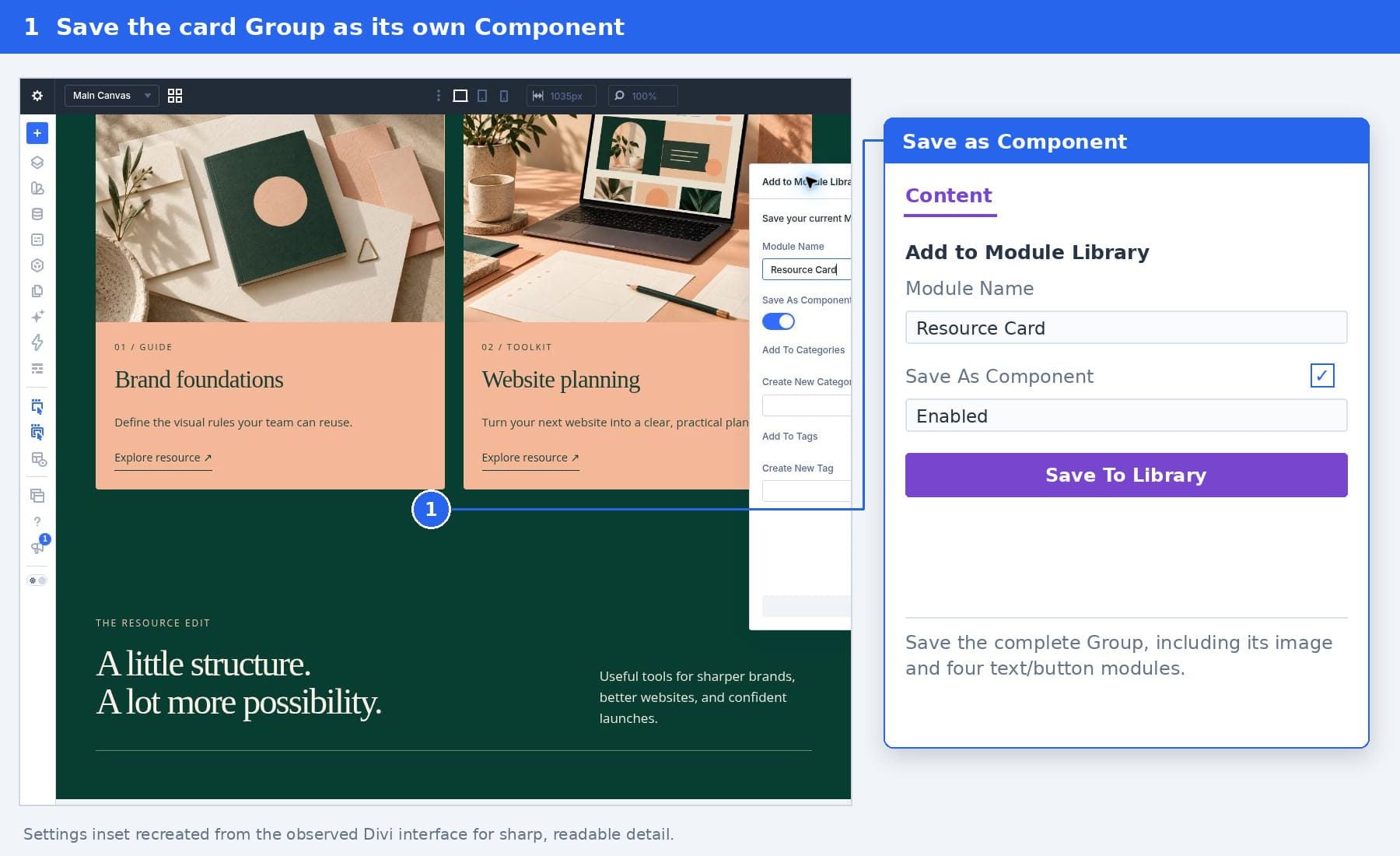 Save the complete resource card Group as a Component named Resource Card.