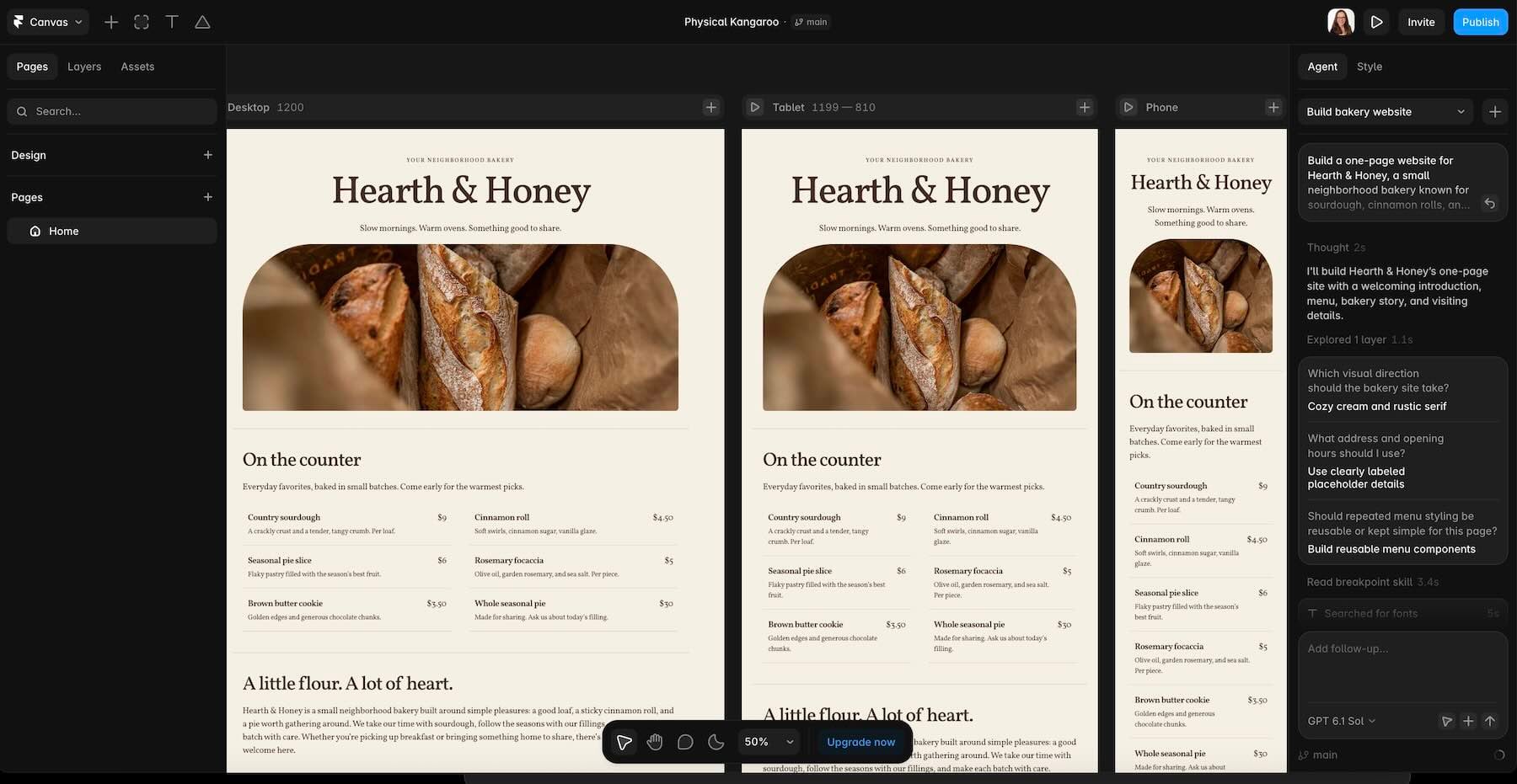 Framer's visual website-building interface
