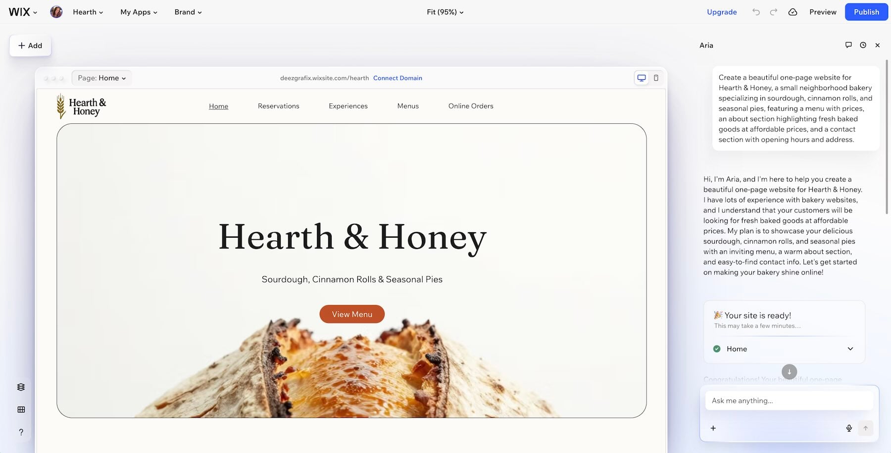 Wix Harmony website editor with AI-assisted website creation