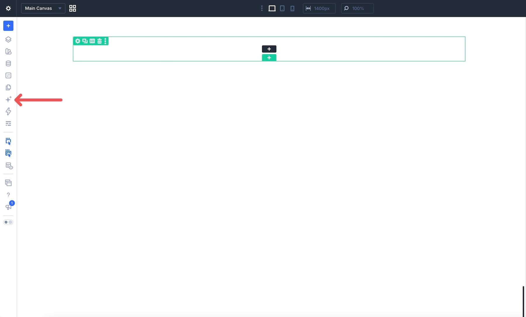 Opening the Divi AI Agents panel from the Visual Builder sidebar