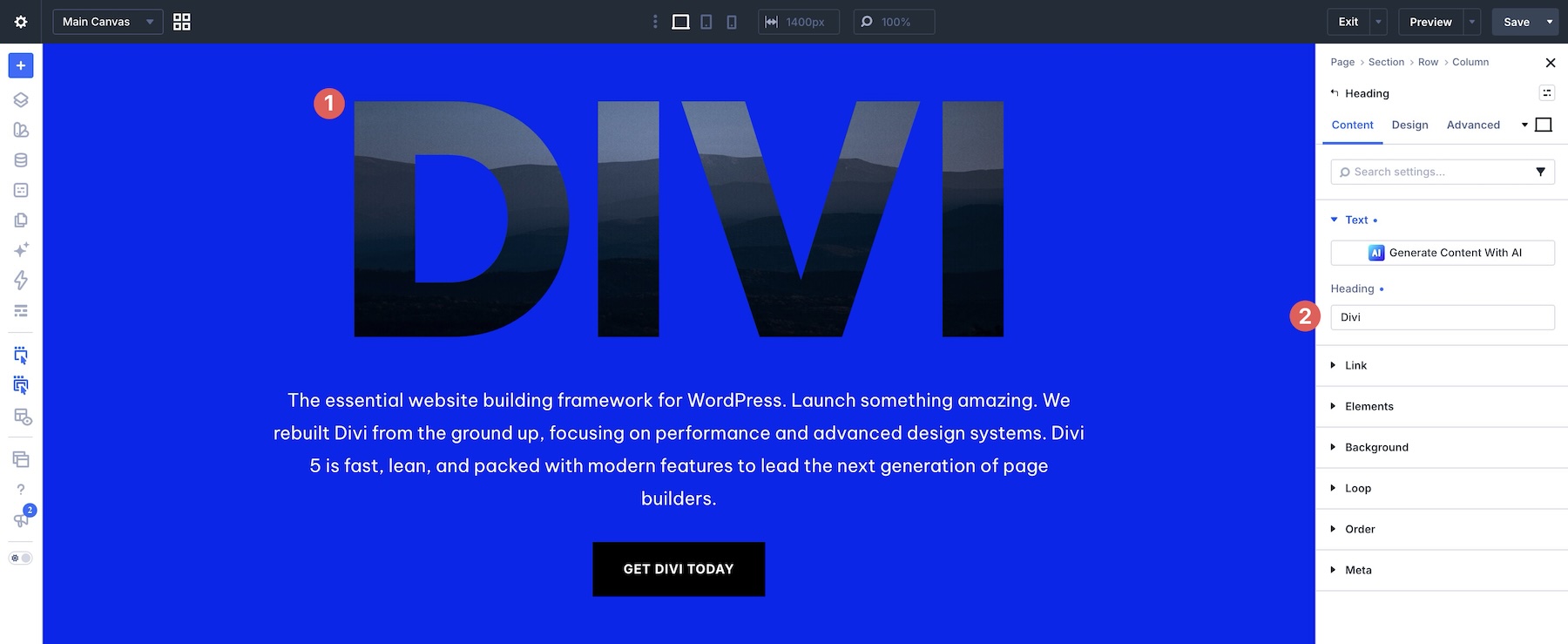 replace headline text in Divi 5