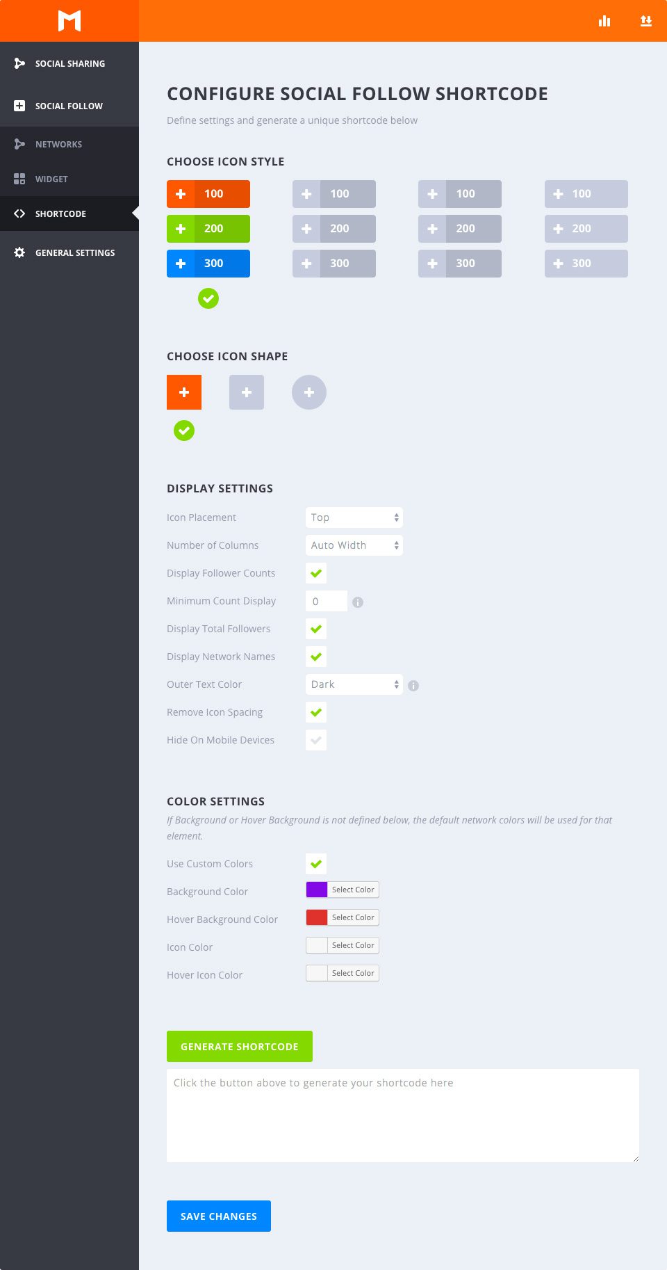 follow shortcode settings