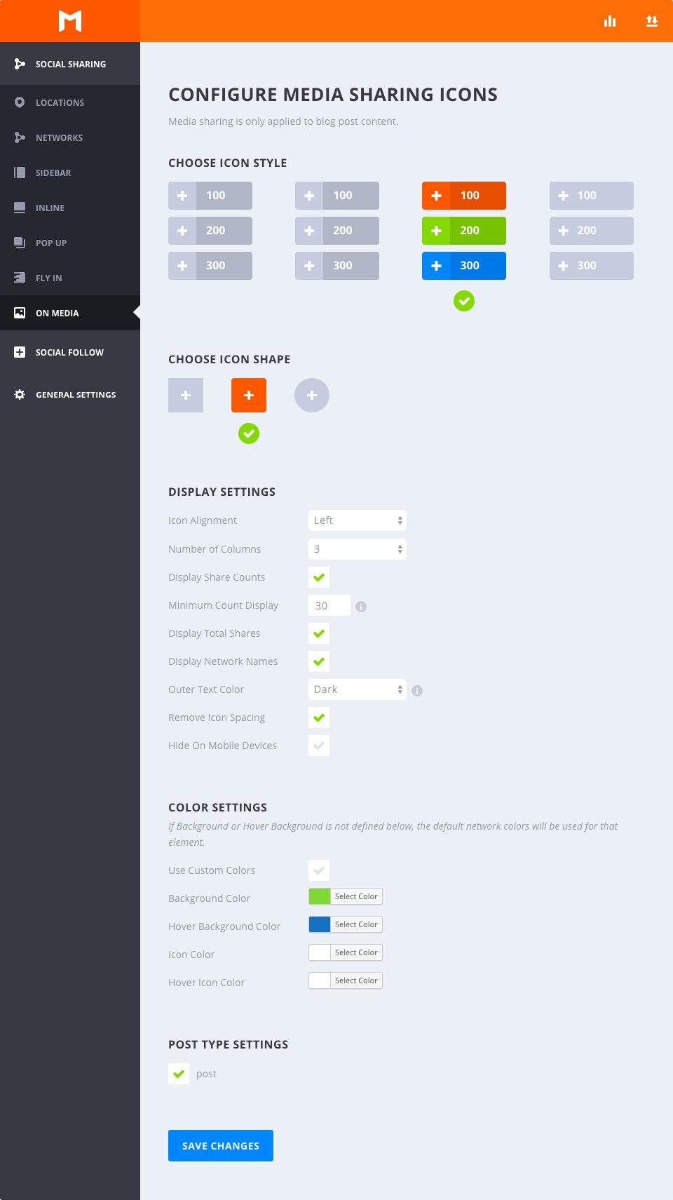 media sharing settings