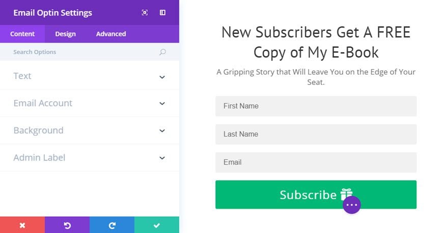 Le module email Optin de Divi