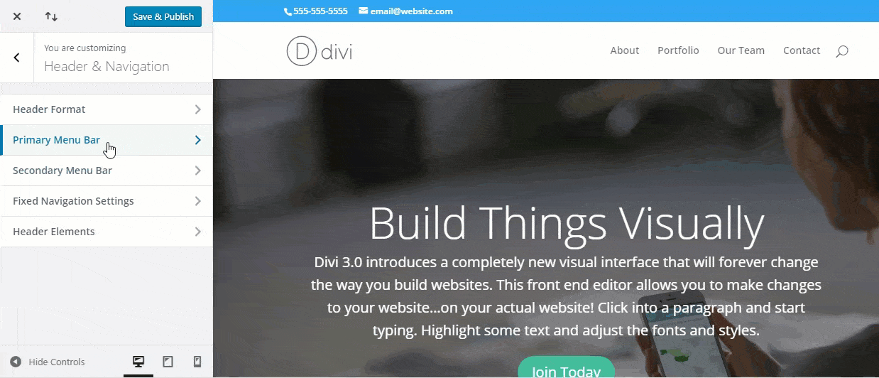 Elegant Themes Divi - WordPress Menu Bar