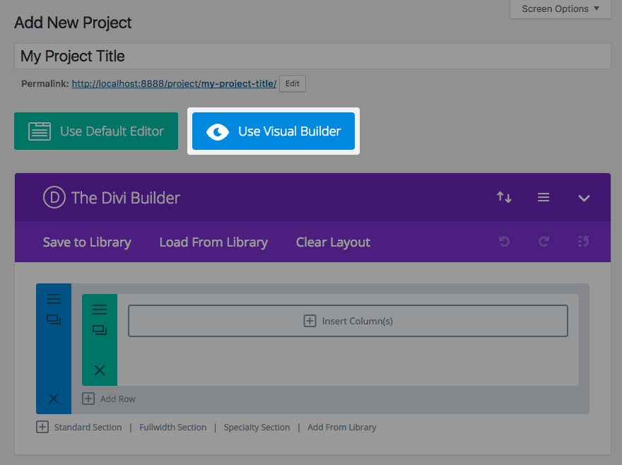 Como posso criar um novo projeto com o Divi?