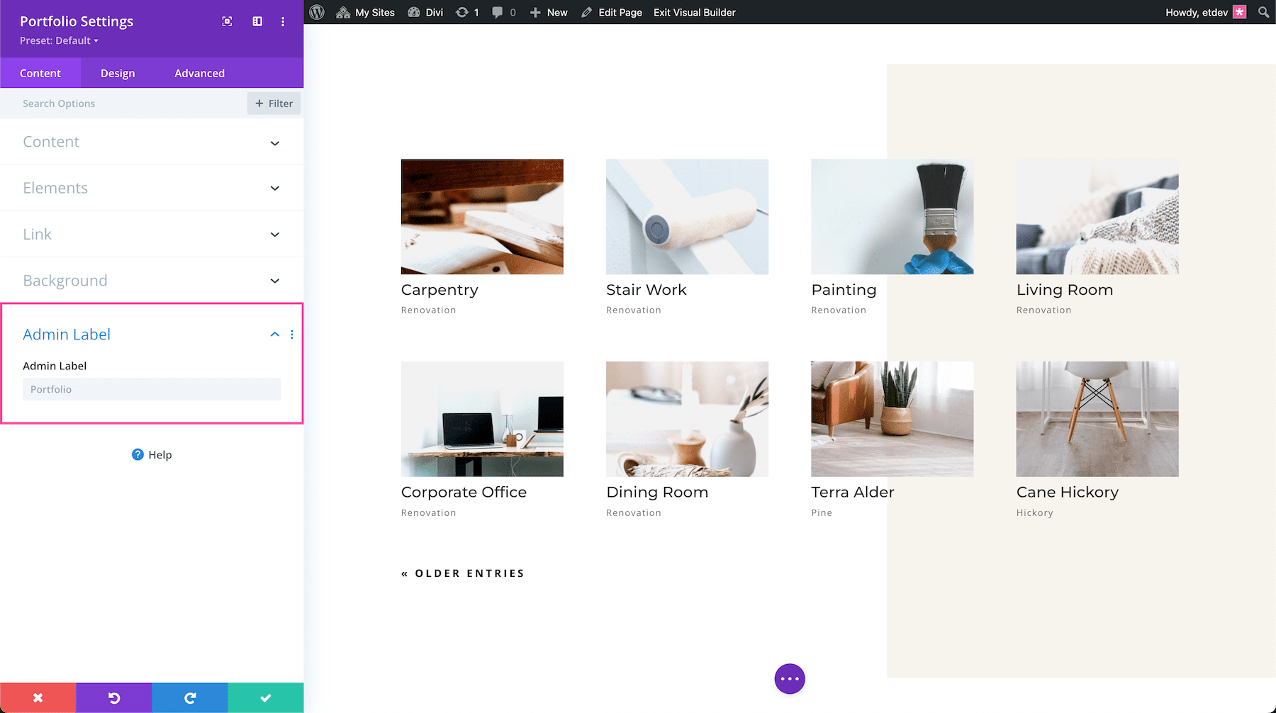 Divi Portfolio Module