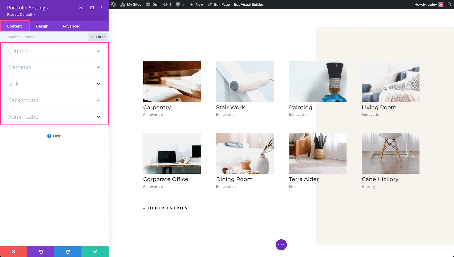 Divi Portfolio Module