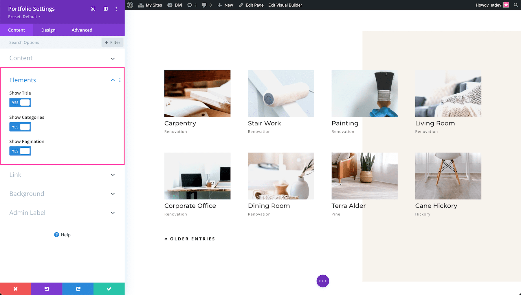 Divi Portfolio Module