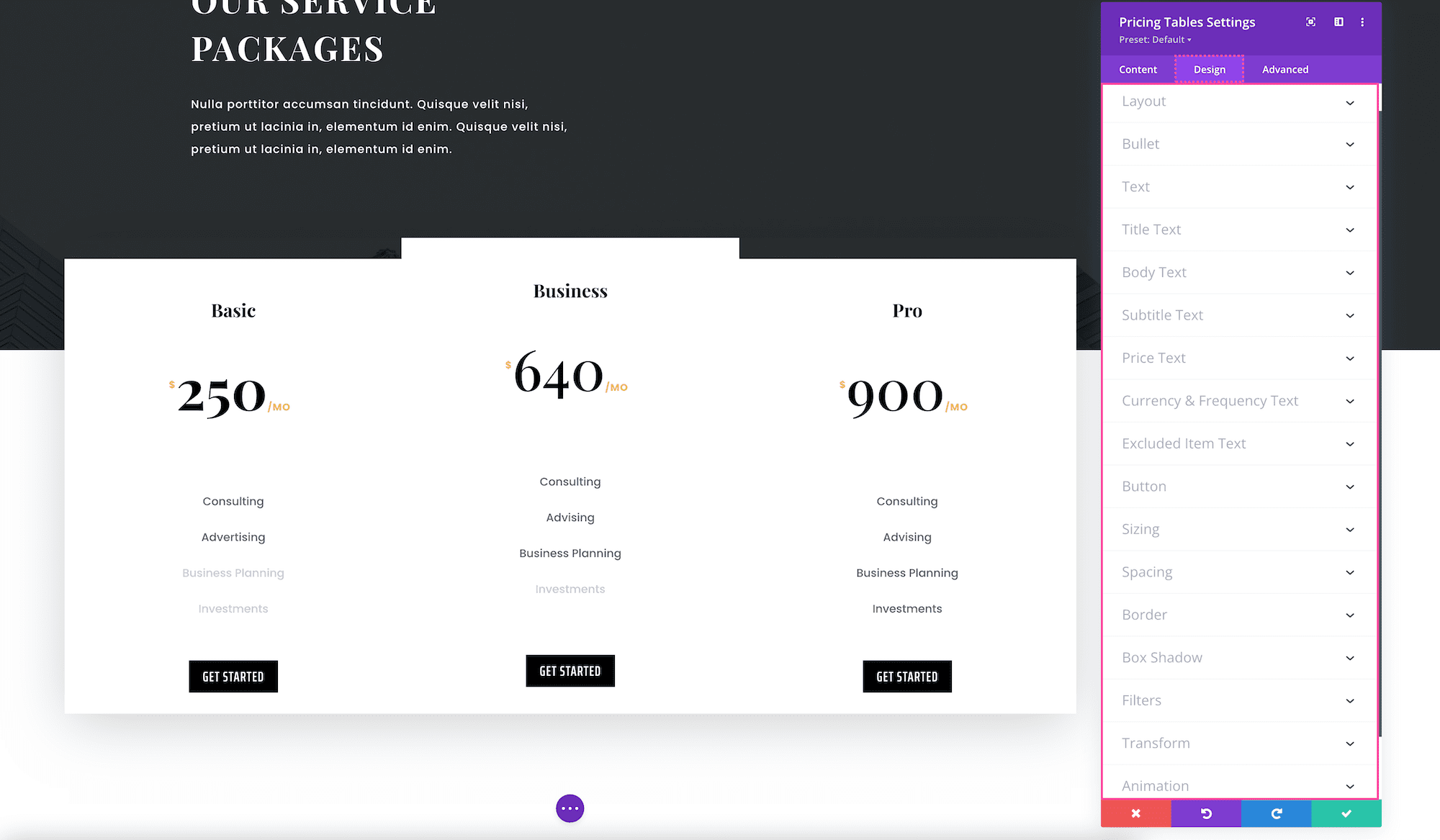 How to use the Divi Pricing Tables Module