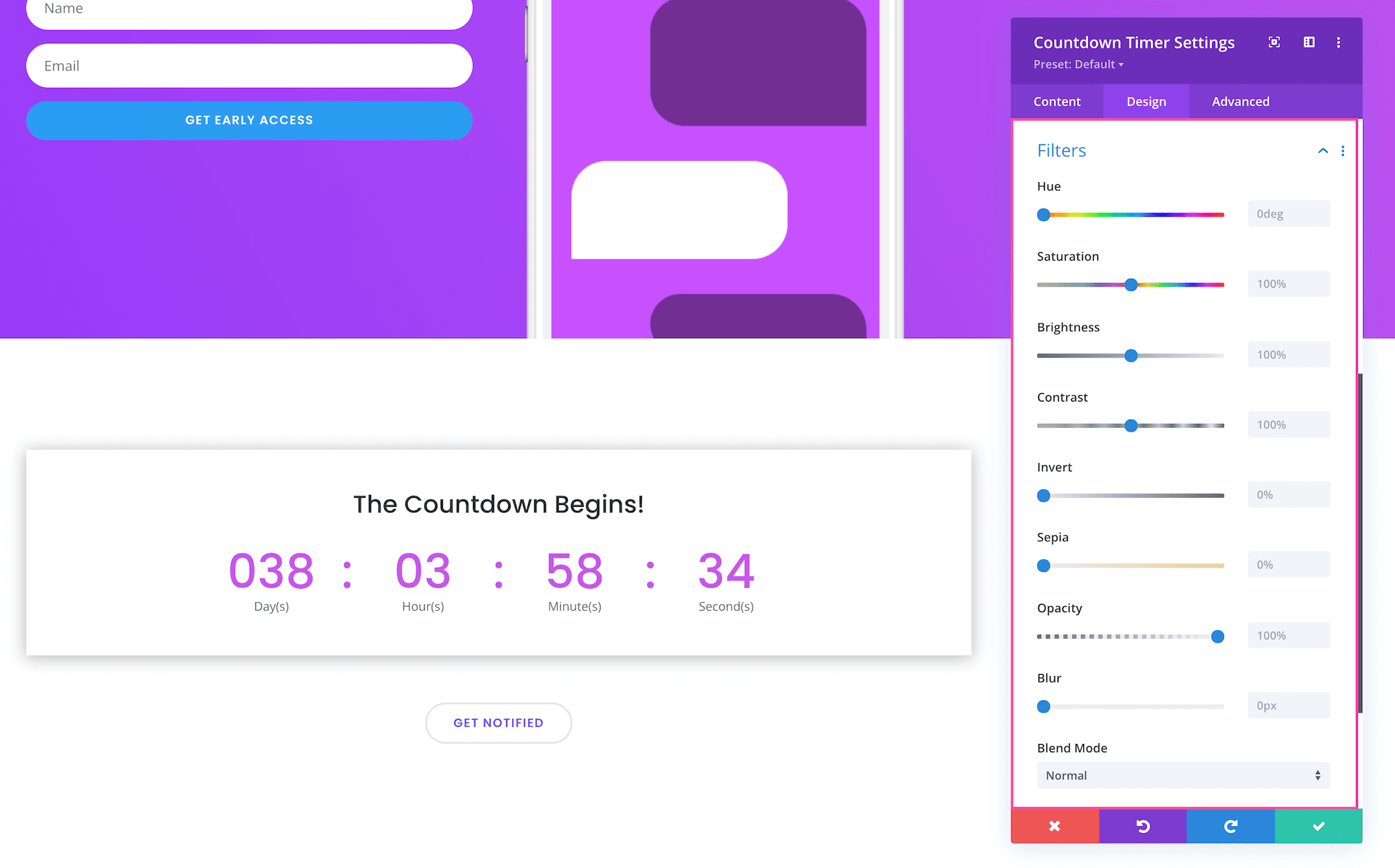 Divi Countdown Timer Module filters