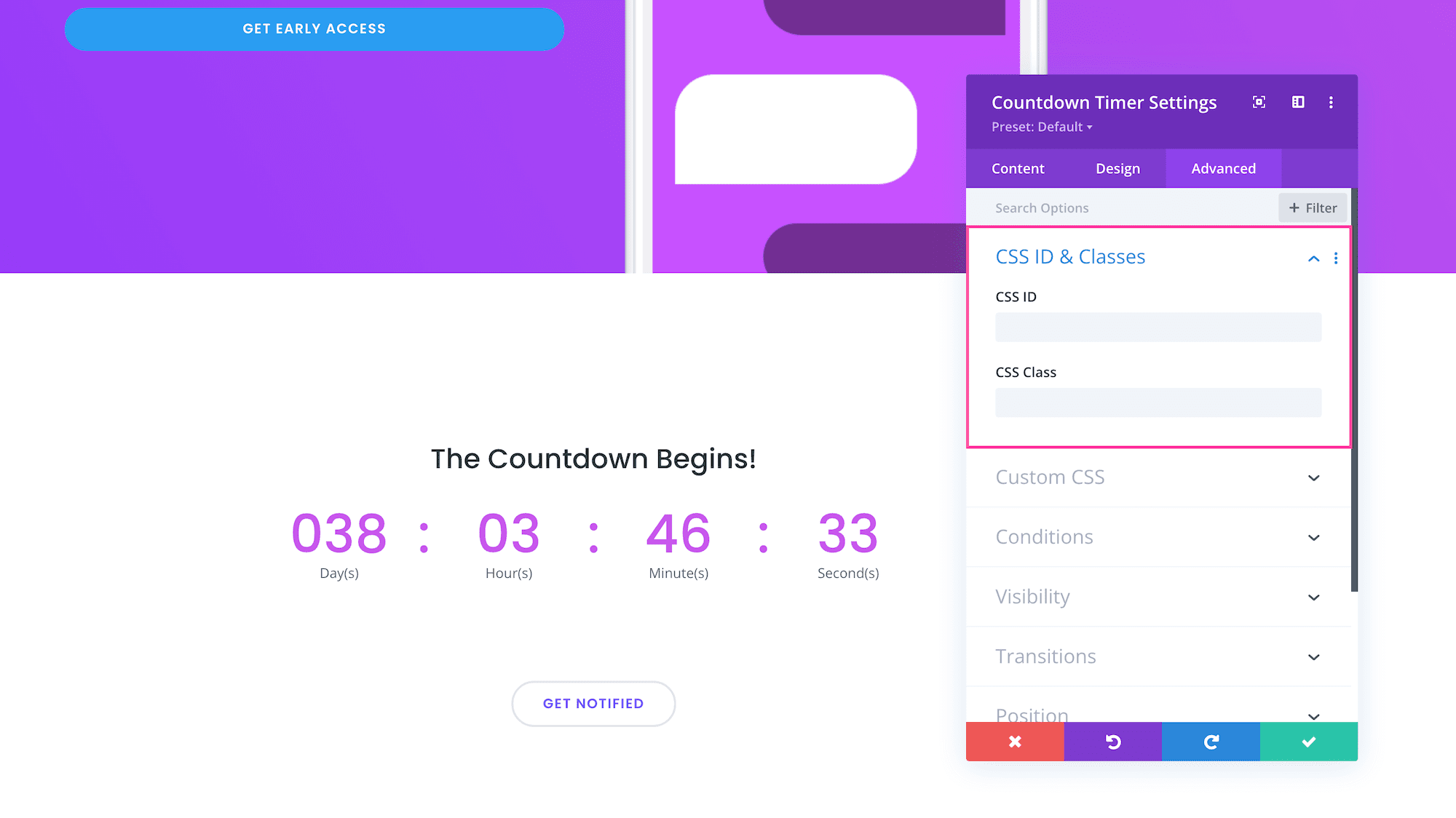 Divi Countdown Timer Module CSS ID and Classes