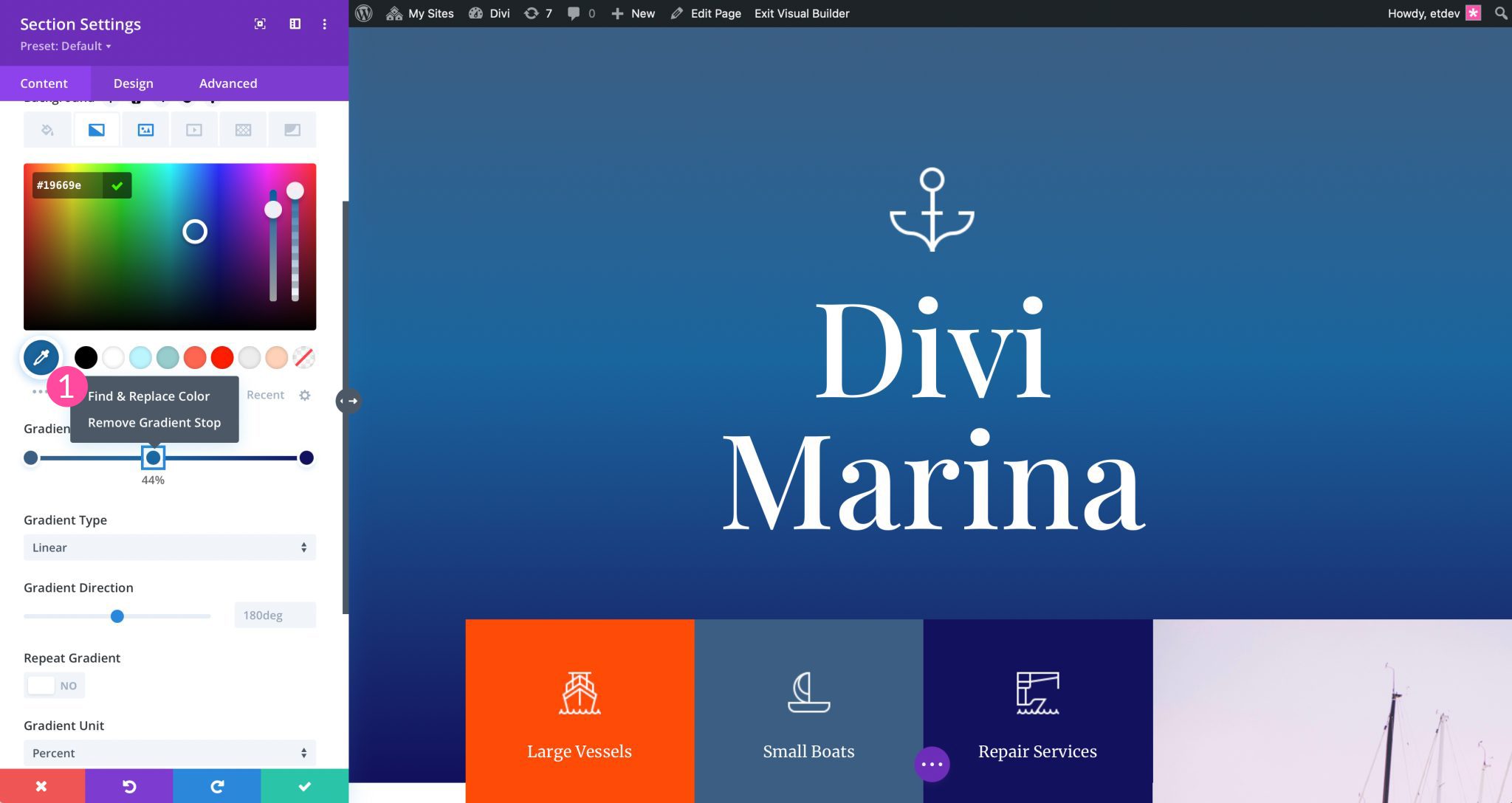 Divi color stop options