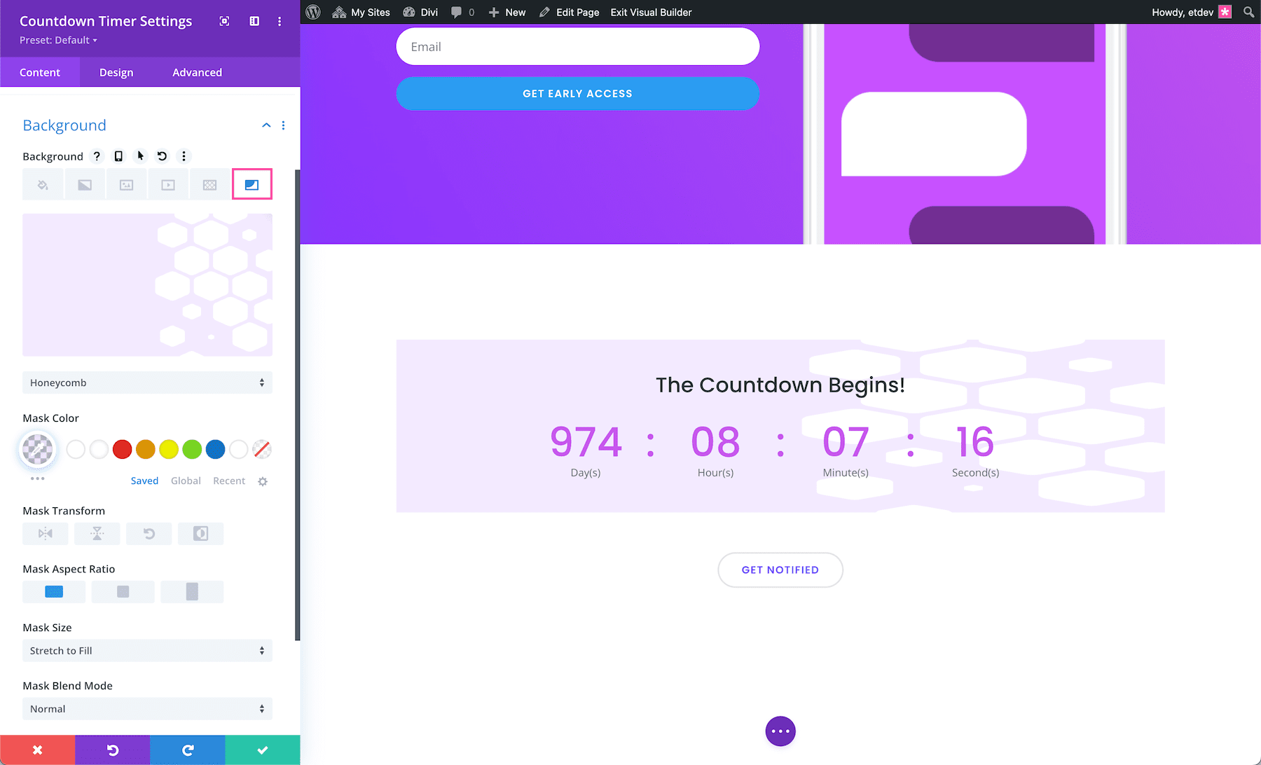 How to add a background mask to the Divi Countdown Timer Module