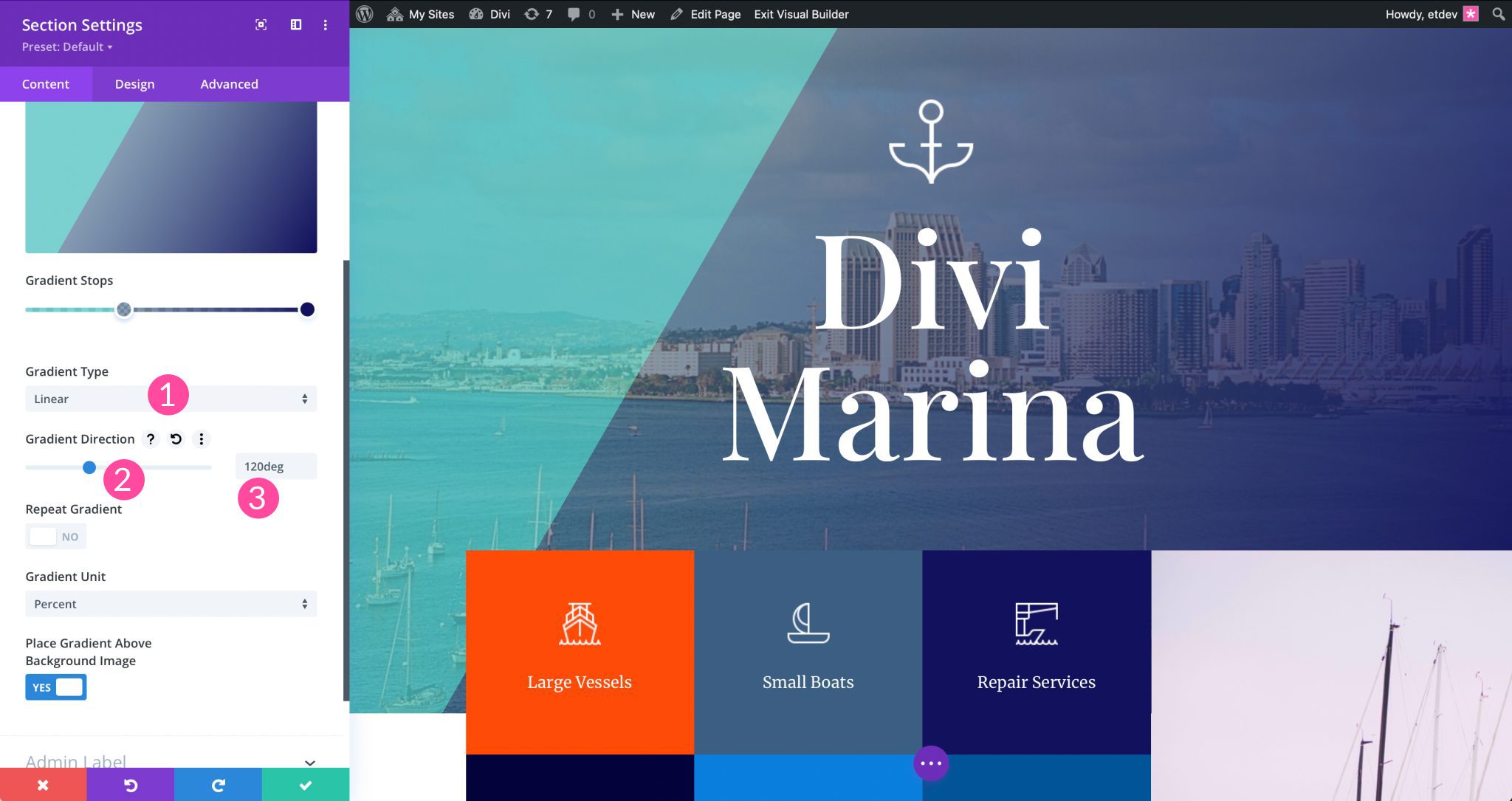 Divi Gradient Builder linear