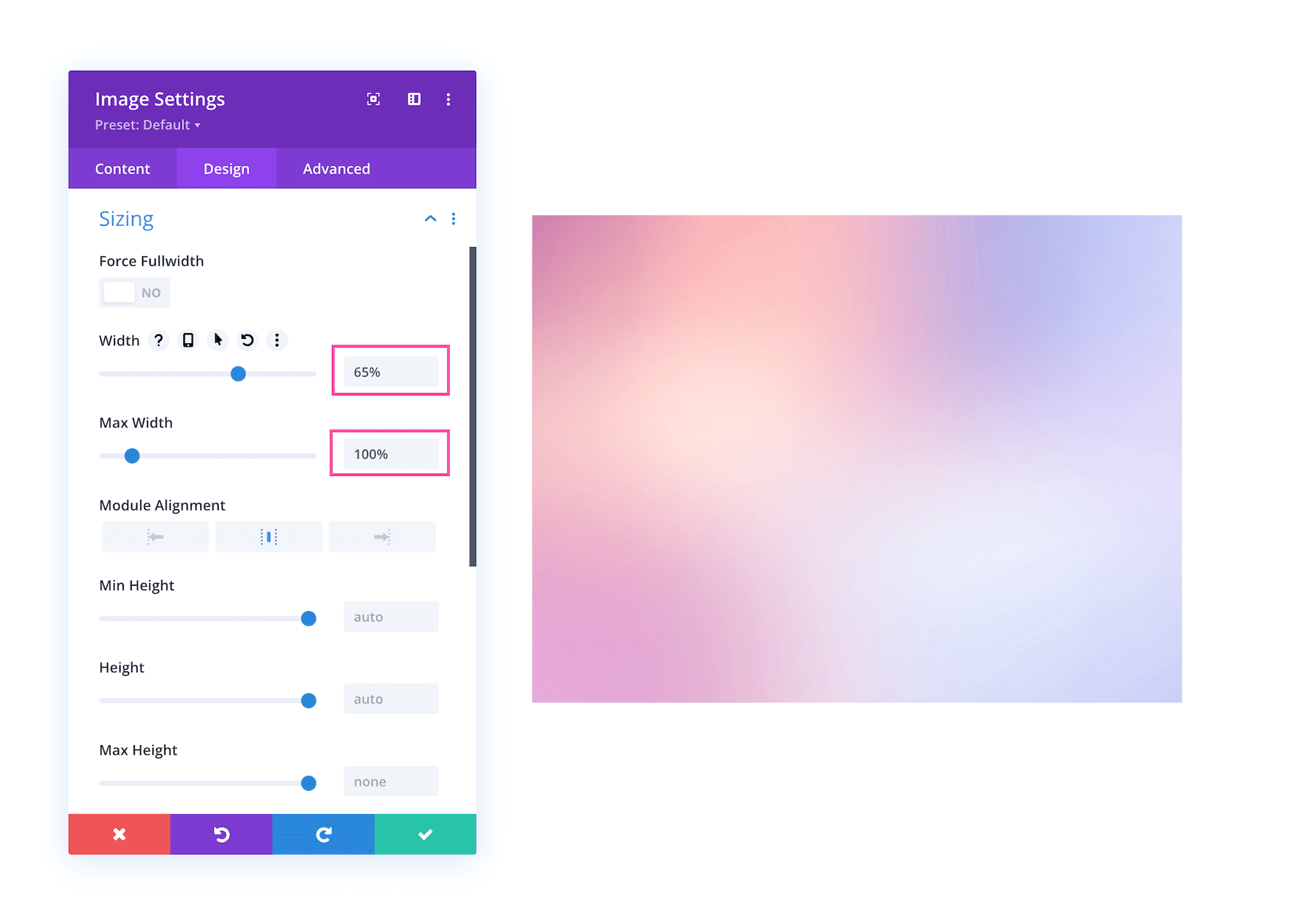 Use relative length units in Divi Sizing Options