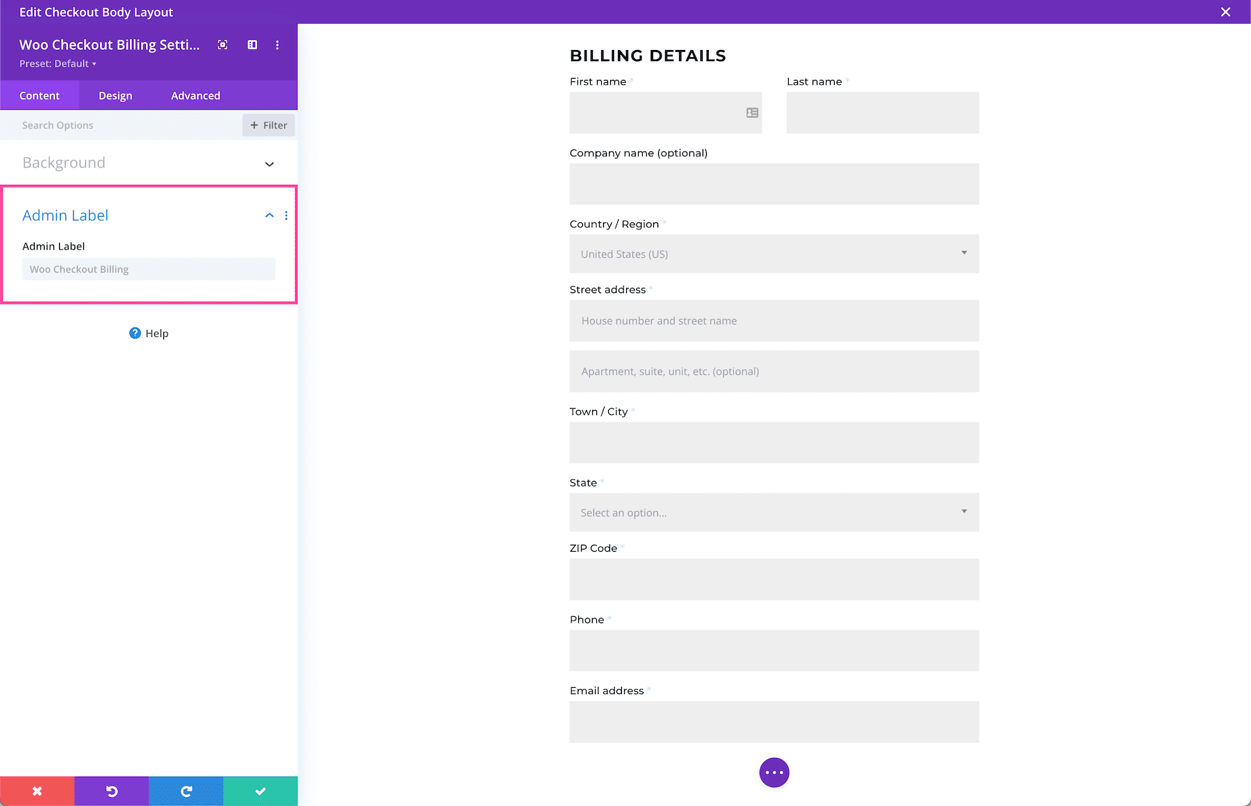 Divi Woo Checkout Billing Module