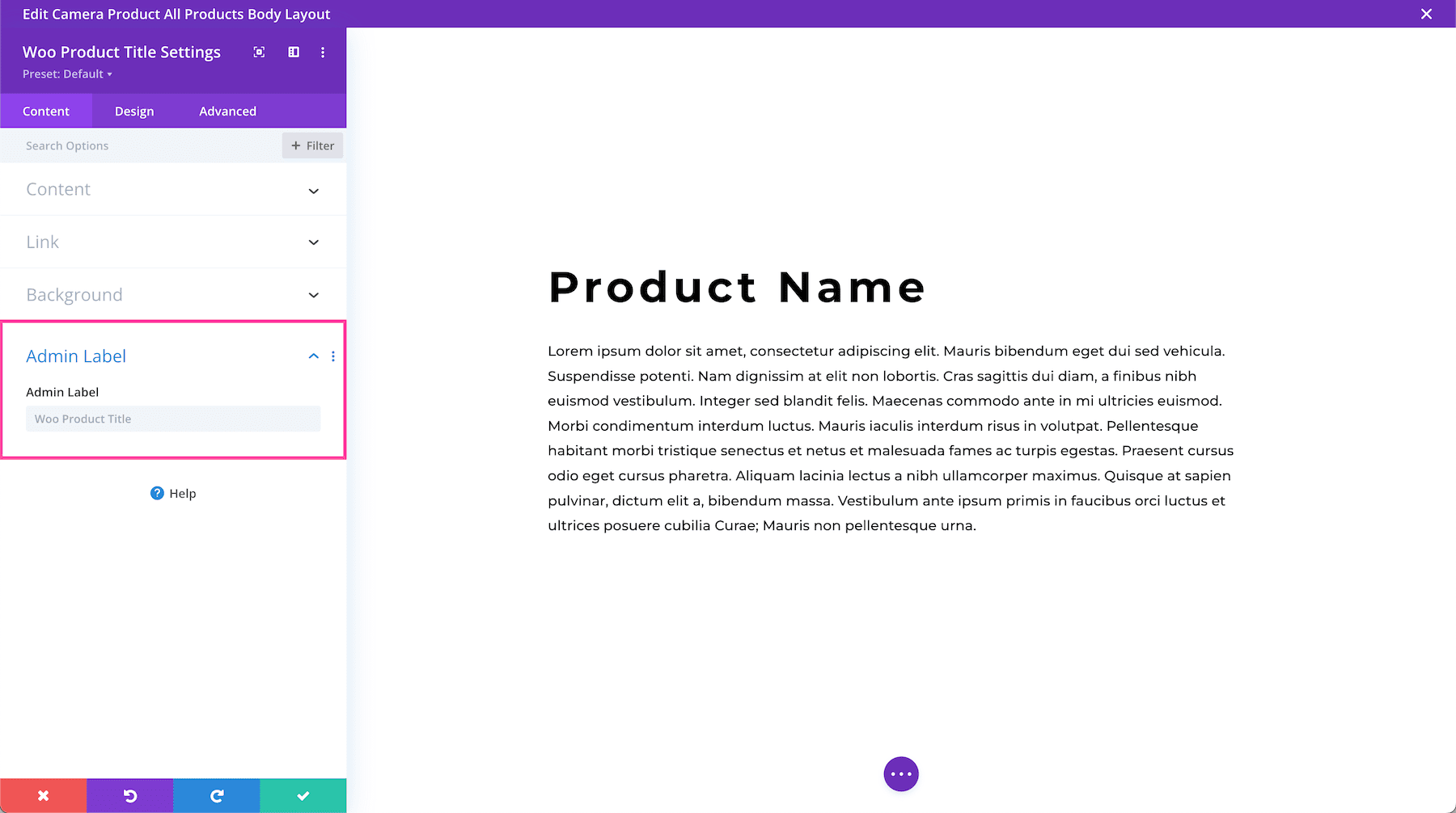 Divi Woo Product Title Module Admin Label