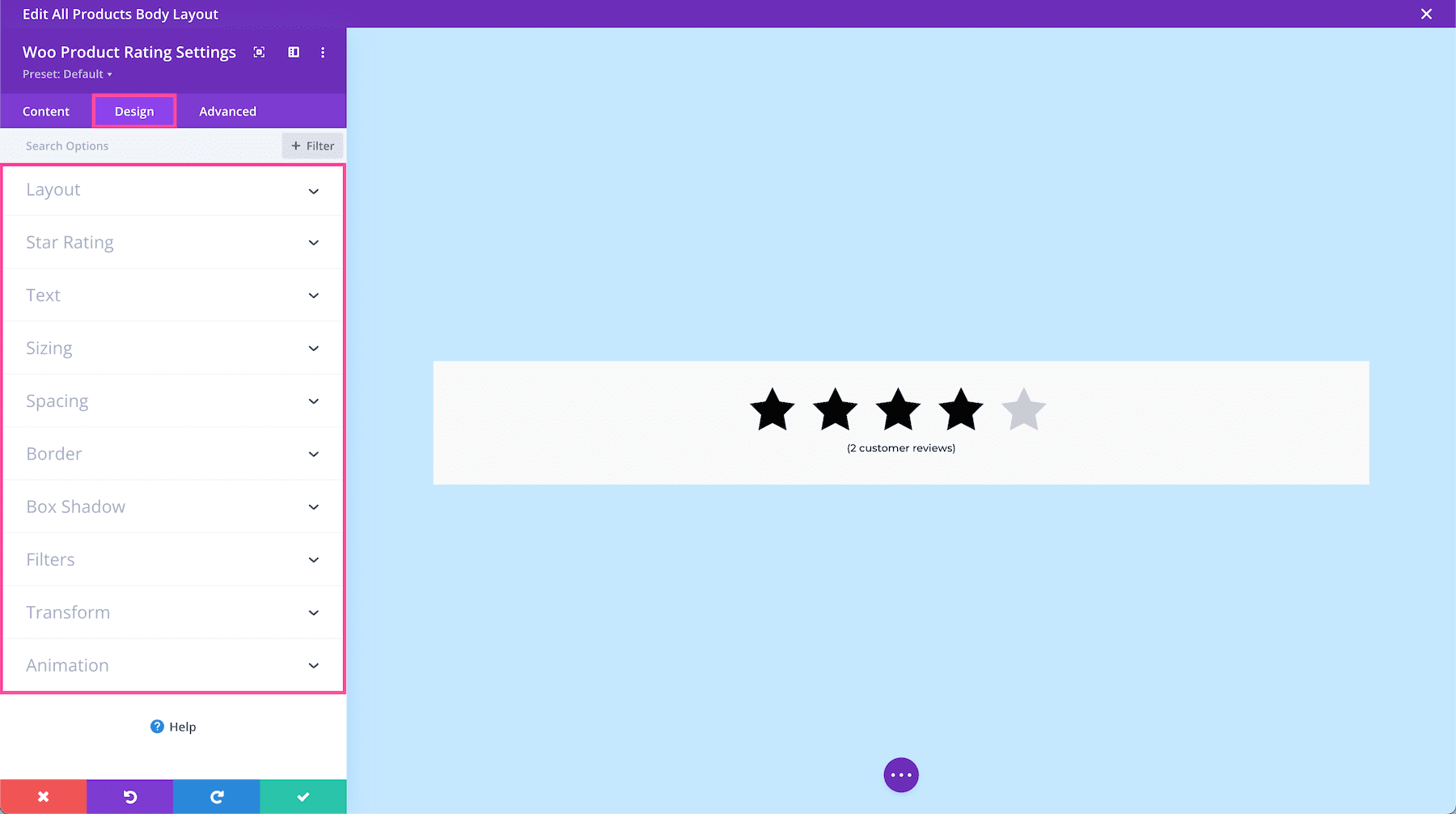Divi Woo Product Product Rating Module Design Settings
