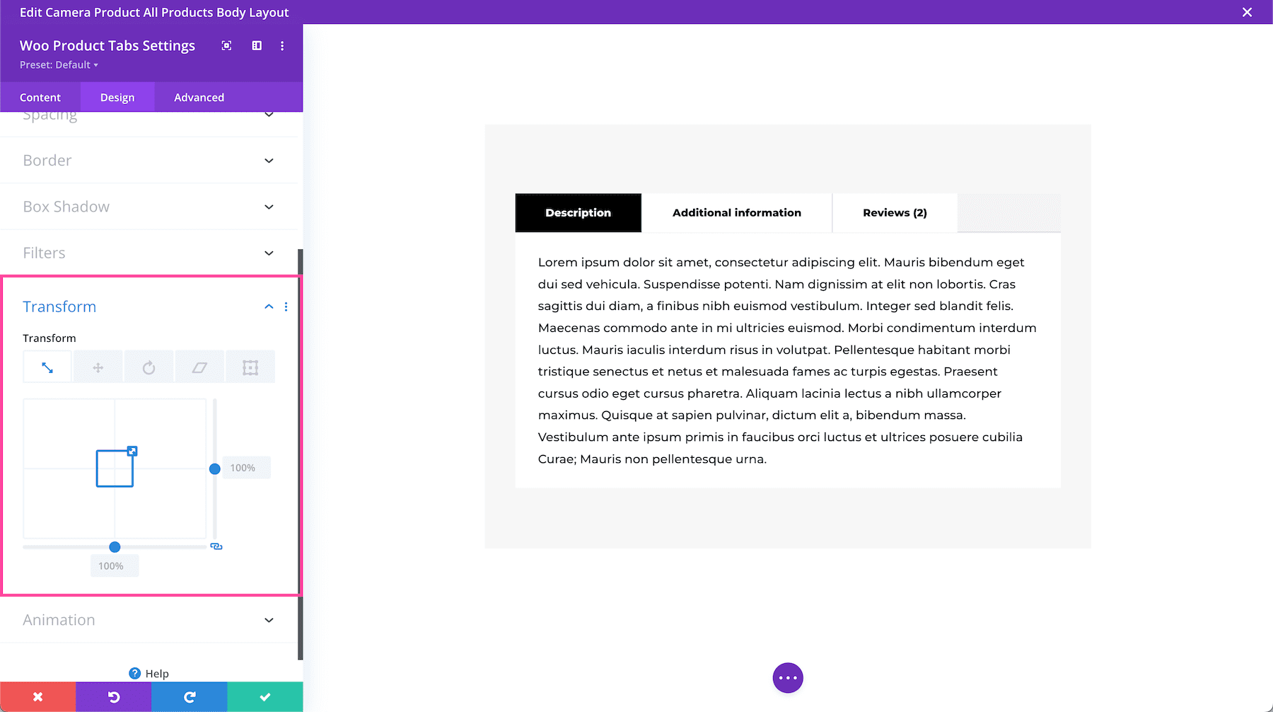 Divi Woo Product Tabs Module