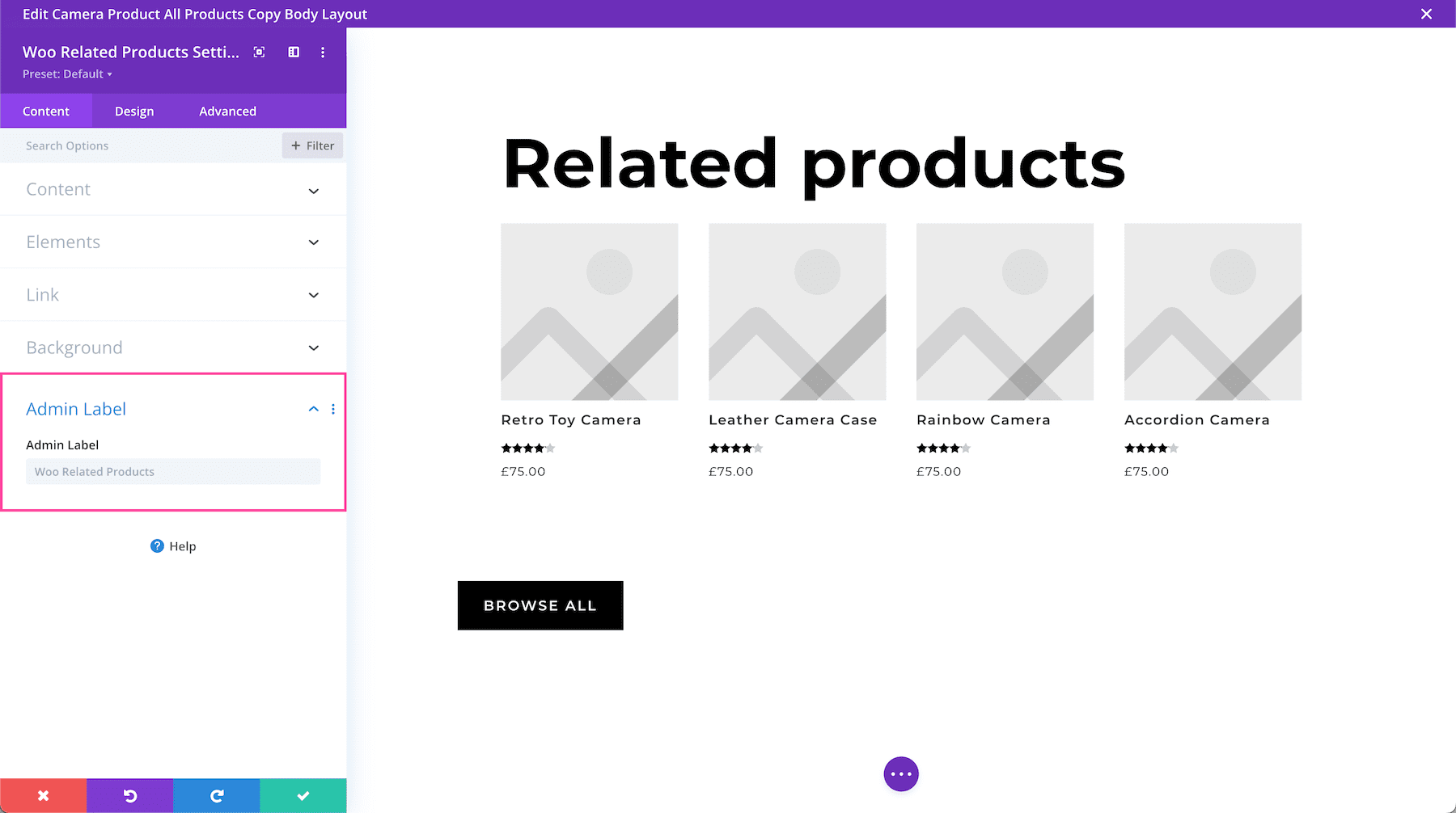 Divi Woo Related Products admin label