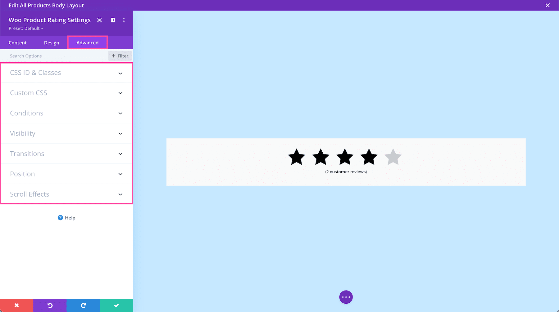 Divi Woo Product Product Rating Module Advanced Settings