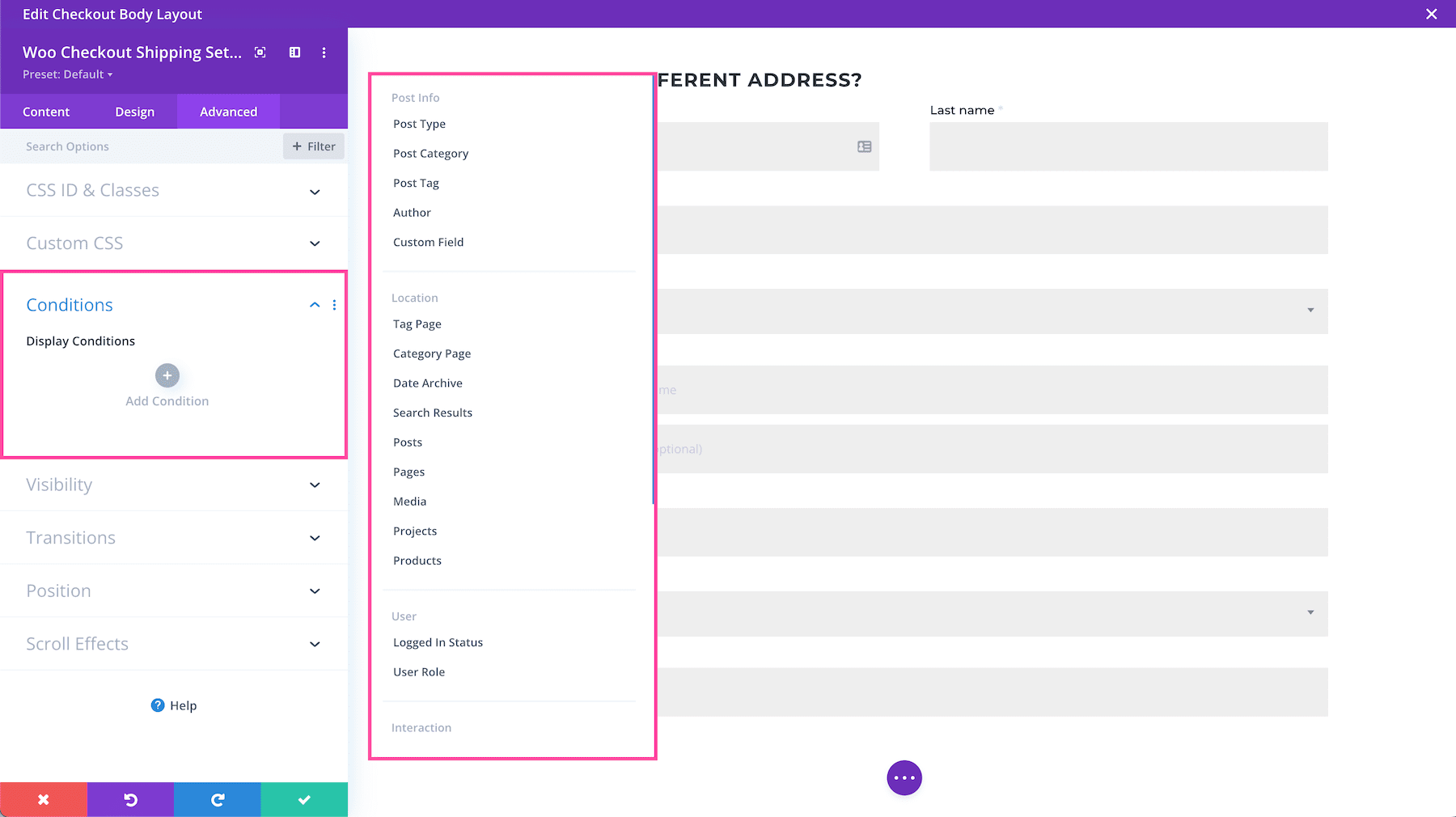 Divi Woo Checkout Shipping Module