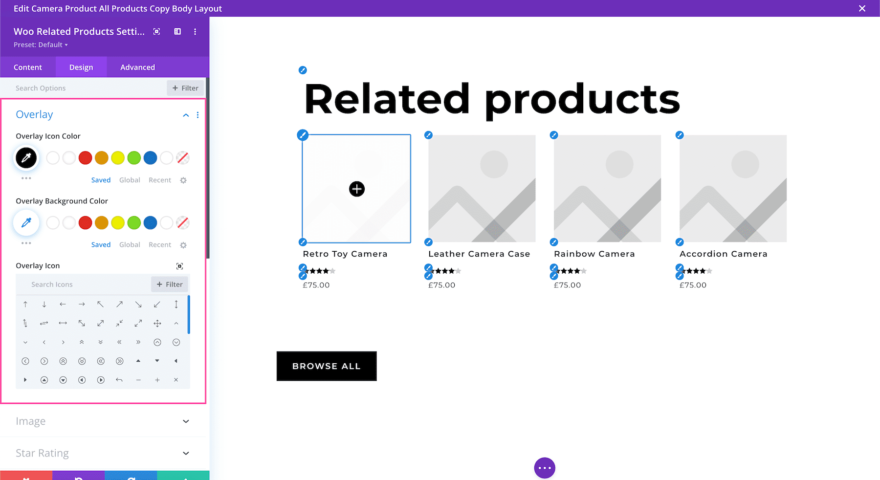 Divi Woo Related Products overlay options